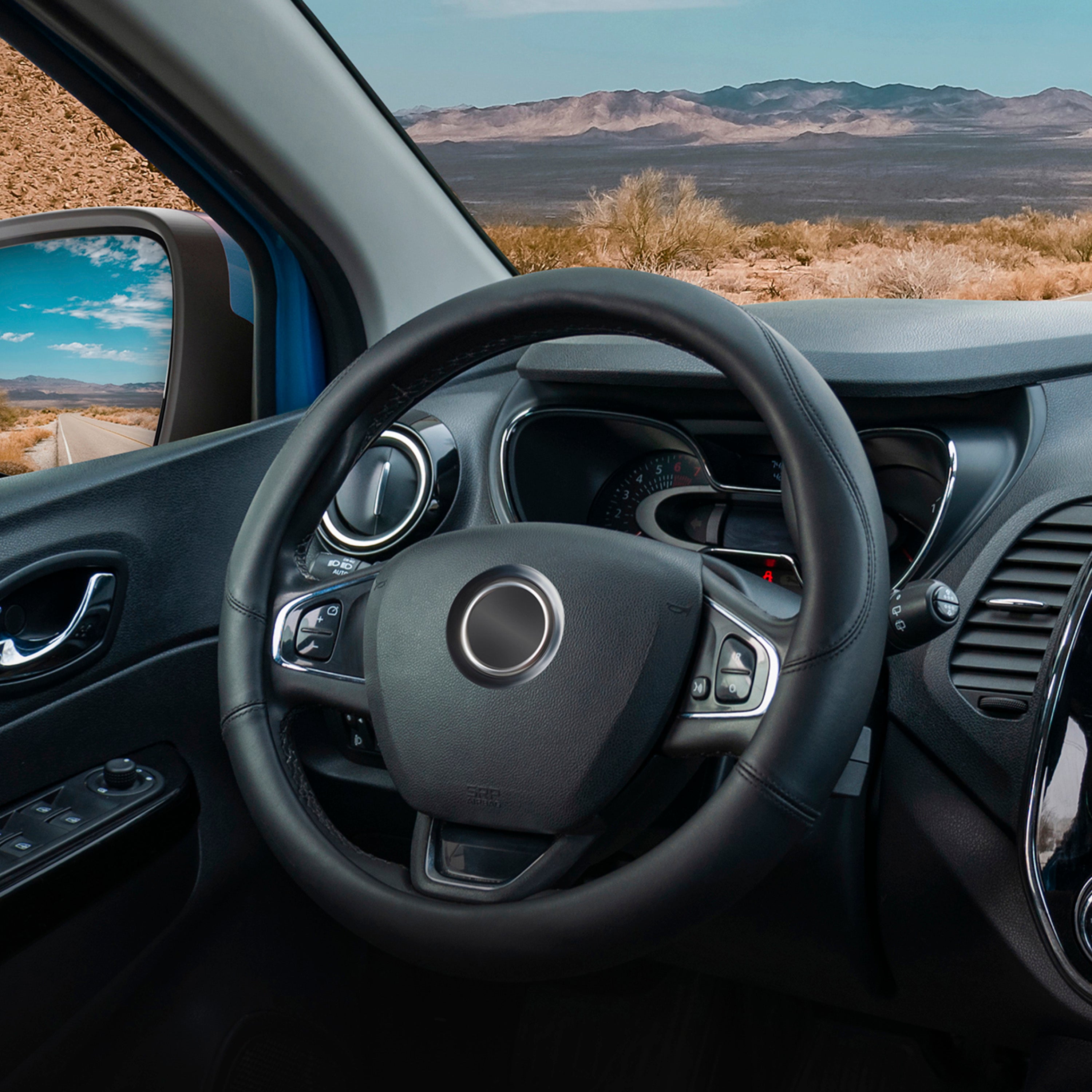 DSV Standard | Black Leather Car Steering Wheel Cover |Breathable, Anti - Slip Odorless | Warm in Winter and Cool in Summer | Genuine Leather Steering Wheel Cover 15'' (37-39 cm)
