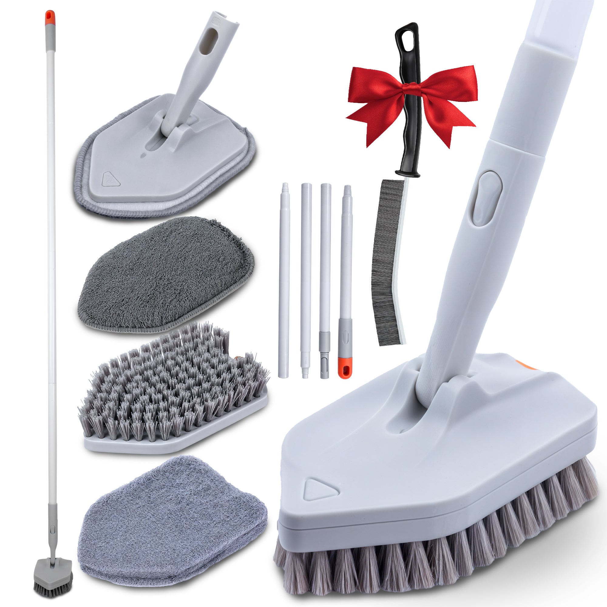 DSV Standard Tile Tub Scrubber Brush Shower Scrubber with Long Handle, 3-in-1 Cleaning Brush with 3 Detachable No Scratch Brush Heads, 56’’ Scrub Brush