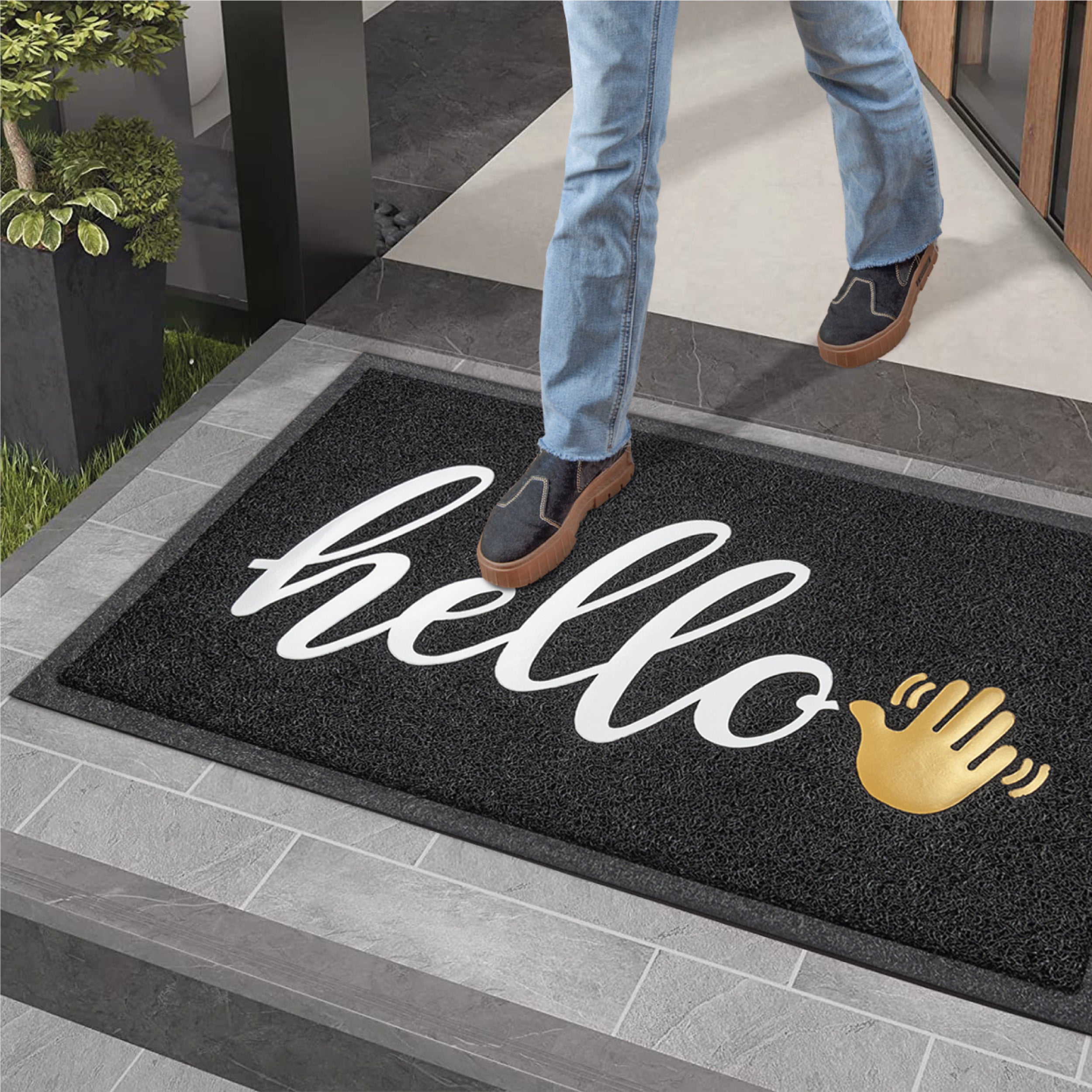 DSV Standard Front Door Mat - Home Welcome Mats Outdoor and Indoor, Heavy-Duty Low-Profile Non-Slip Welcome Mat, Outside Entry, Yard, Floor, Patio (30"x 17.5", Black)