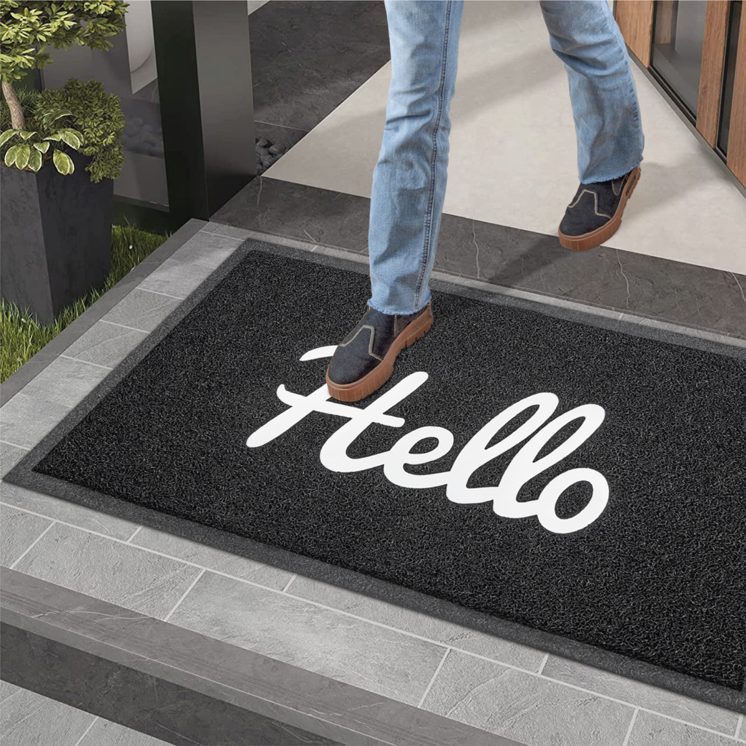 DSV Standard Front Door Mat - Home Welcome Mats Outdoor and Indoor, Heavy-Duty Low-Profile Non-Slip Welcome Mat, Outside Entry, Yard, Floor, Patio (30"x 17.5", Black)