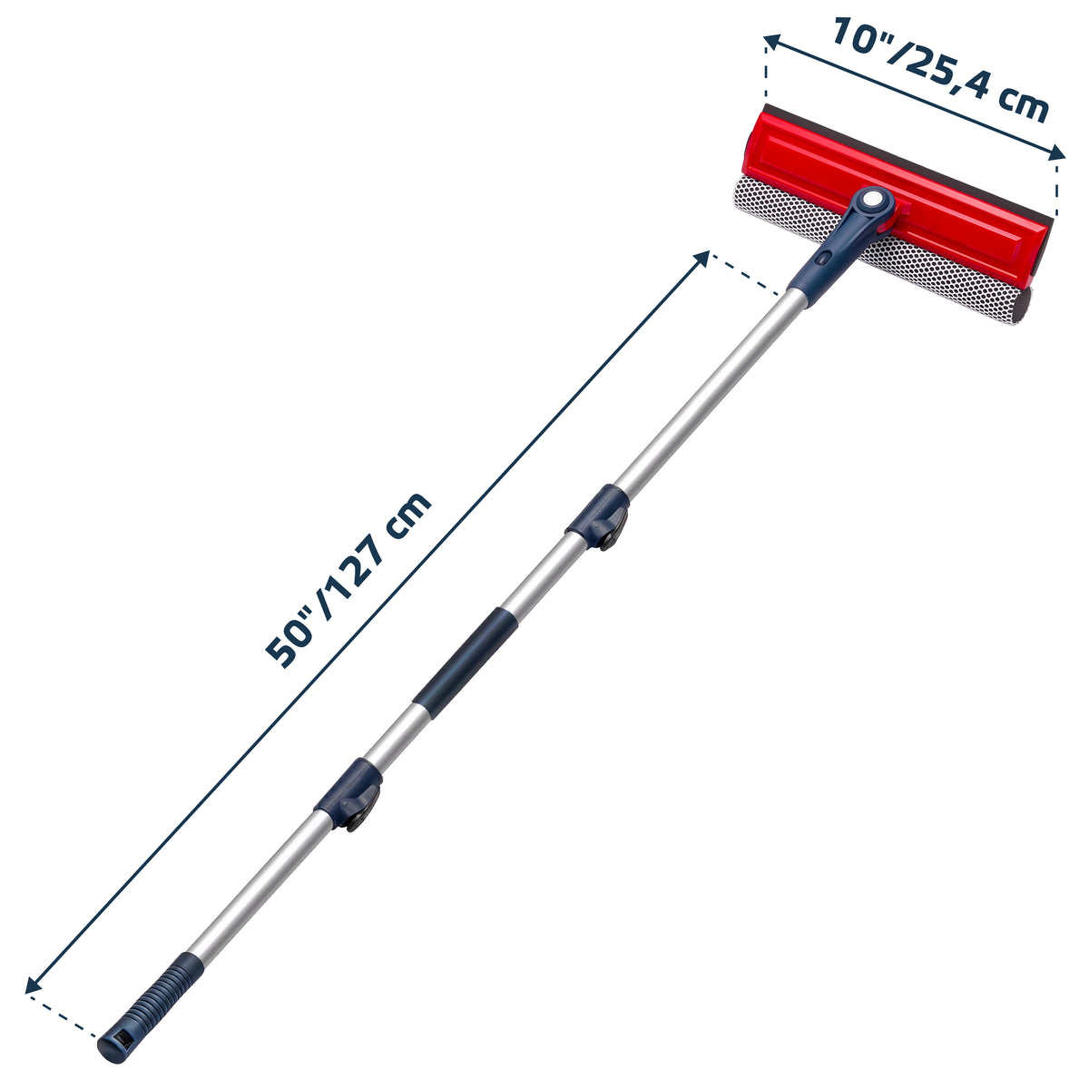 DSV Standard Professional Window Squeegee | 2-in-1 Window Cleaner Sponge and 10" Soft Rubber Strip with Telescopic Extension Pole 50'' | Adjustable to Clean from Multiple Angles