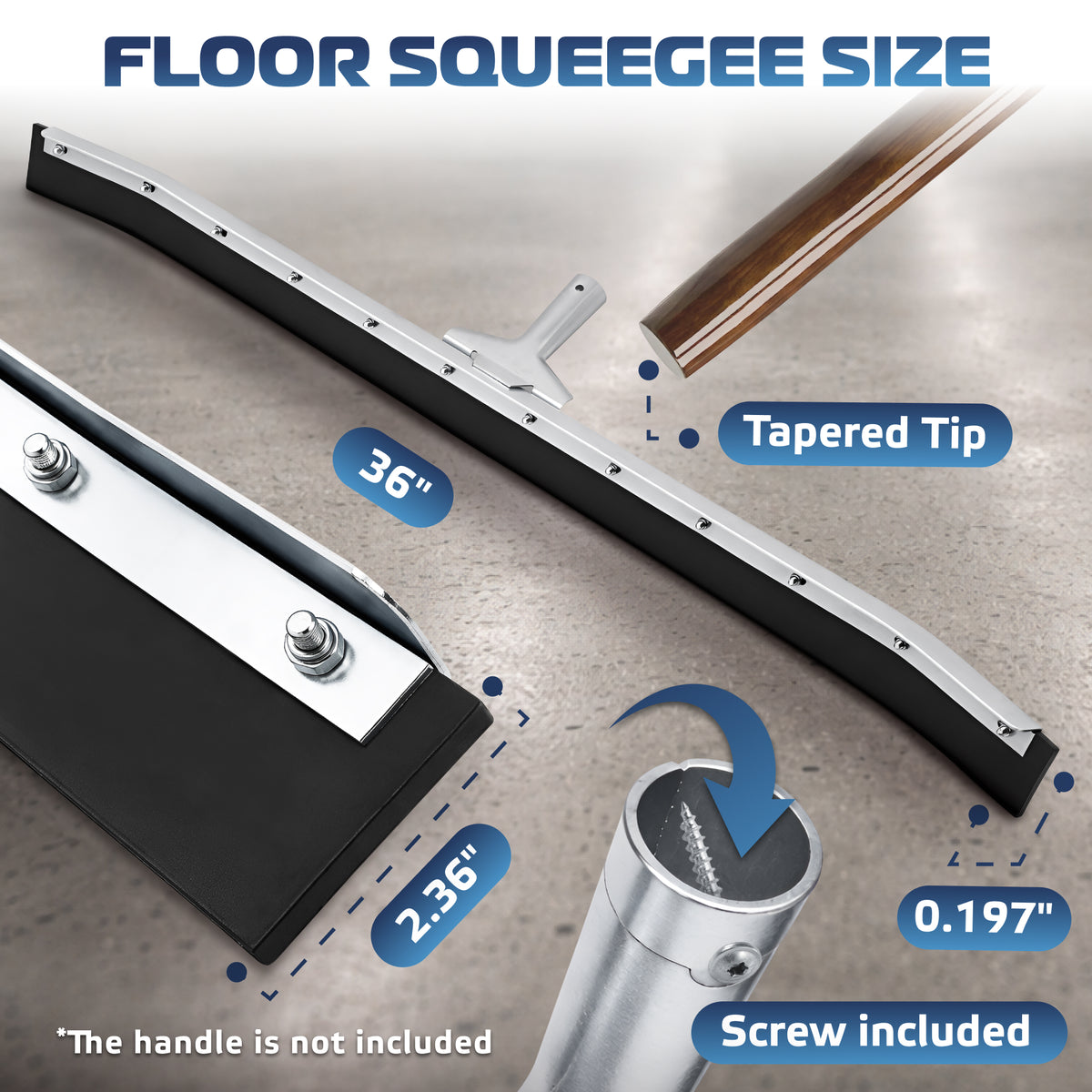DSV Curved Floor Squeegee, 36’’ Rubber Blade Garage Squeegee, 57'' Tapered Wood Handle, Asphalt Squeegee for Floor, Garage, Concrete, Asphalt and Tile