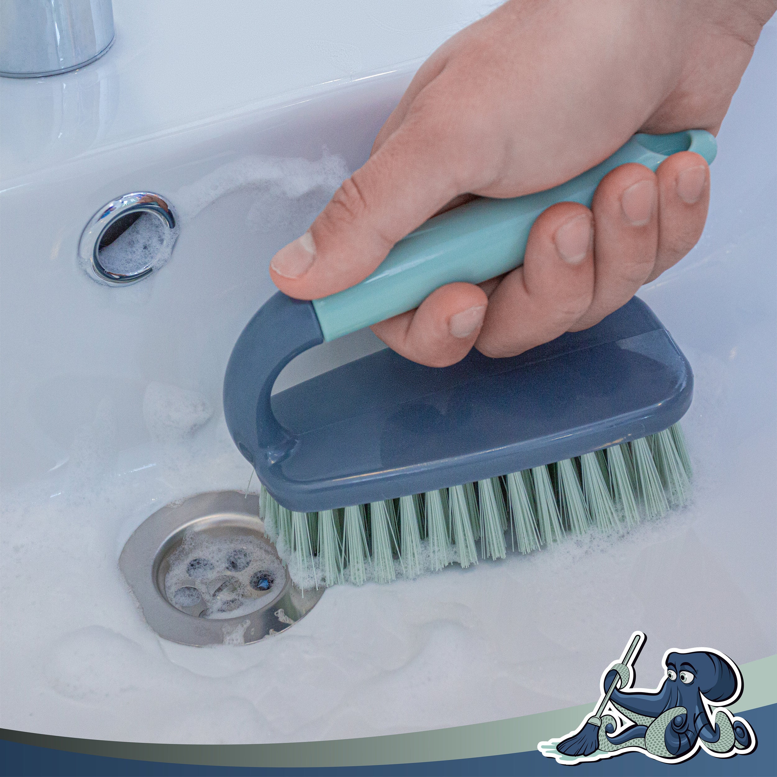 Scrub Brush | Shower Cleaning Brush | Comfort Grip & Stiff Flexible Bristles | Ideal for Cleaning Bathroom, Shower, Kitchen, Sink | Bristle Brush for Household Use, 2 Pack