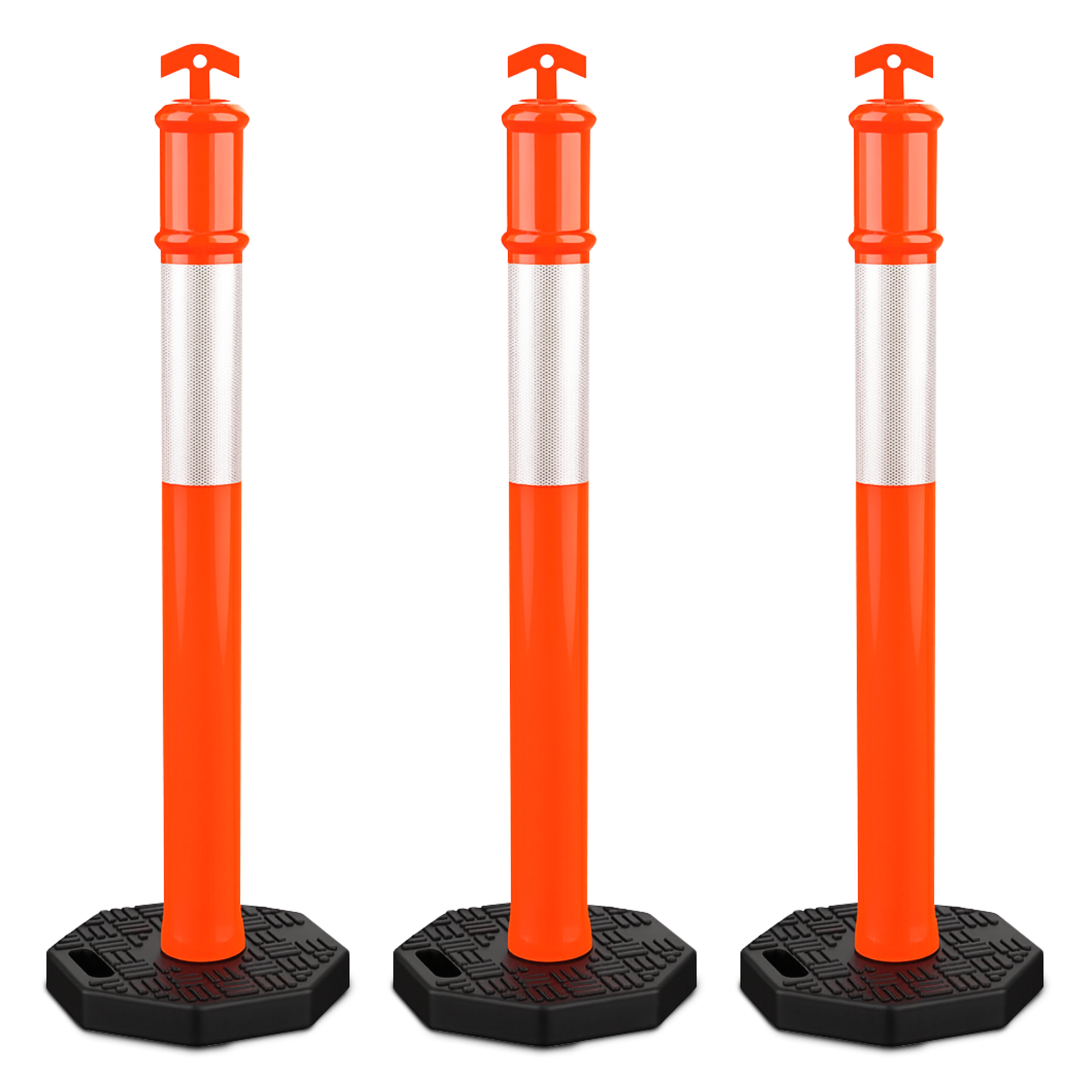 DSV Traffic Delineator Posts 45’’ with Base and Reflective Collars - 3 PK, Orange, HDPE