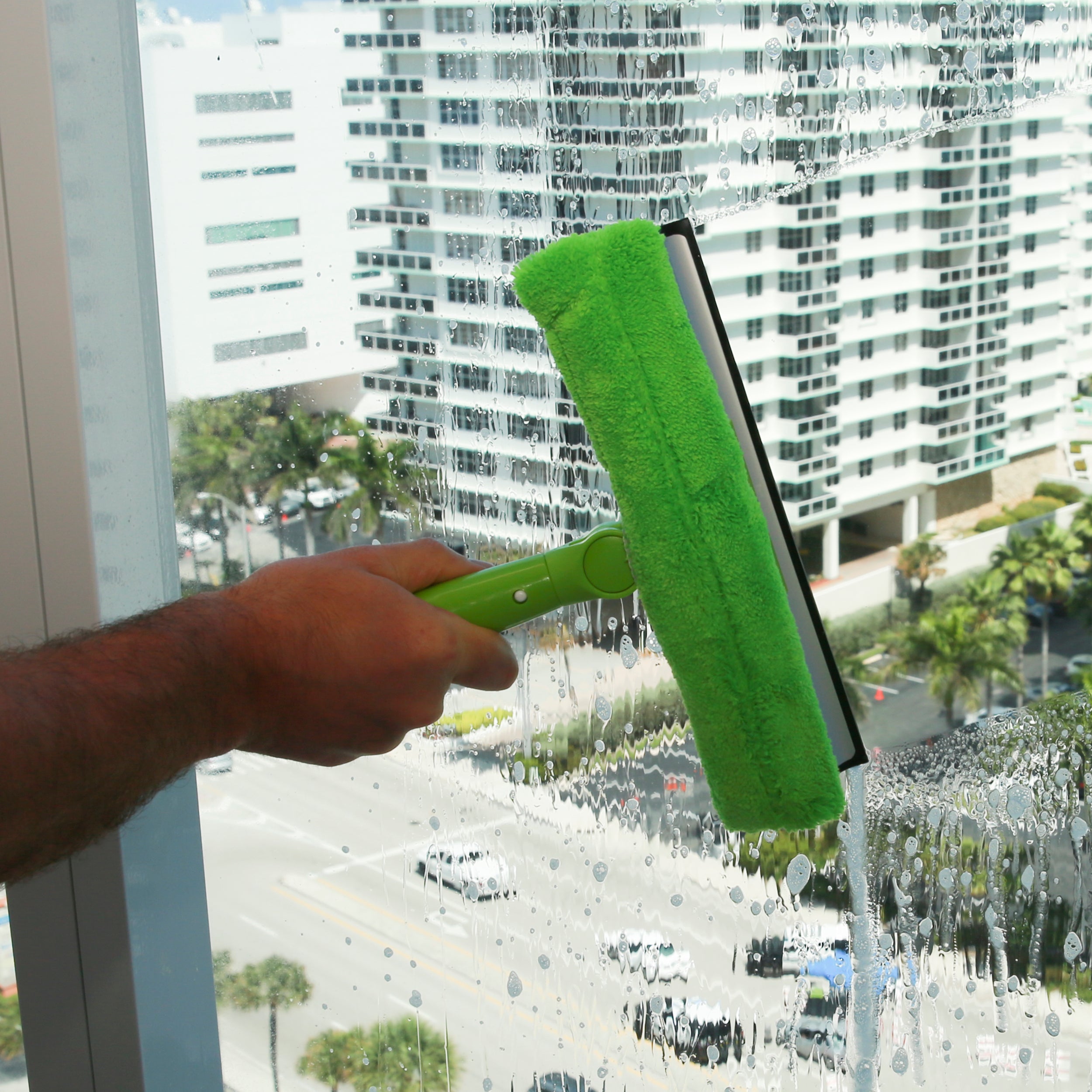 DSV Standard Window Squeegee | 2-in-1 Window Cleaner | Microfiber Washer Brush and Soft Rubber Strip with Telescopic Extension Pole 54” | Clean from Multiple Angles