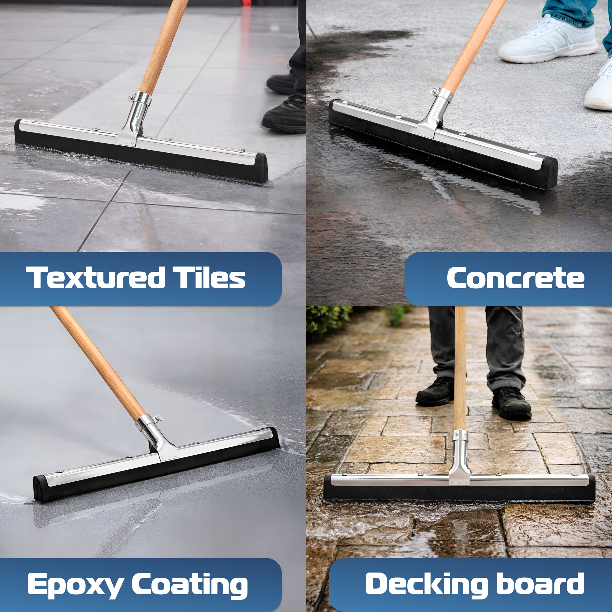 DSV Standard Uneven Surface Floor Squeegee 18’’, Double Foam Blade Garage Squeegee, Taper Pole Connection - Handle Sold Separately for Tiles, Concrete and Asphalt