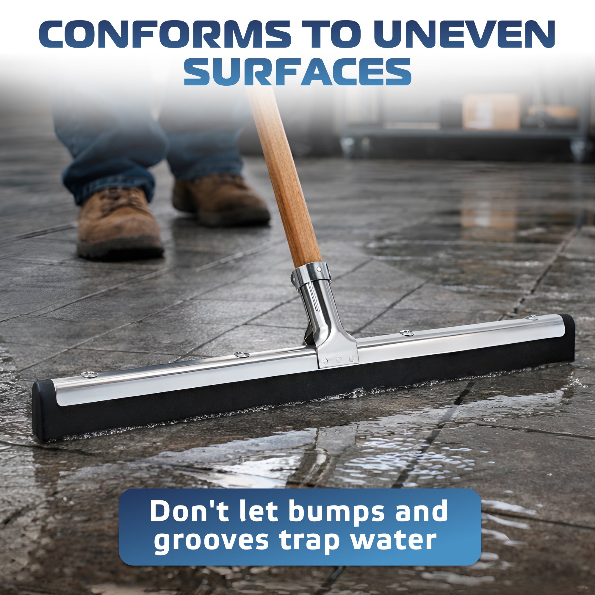 DSV Standard Uneven Surface Floor Squeegee 18’’, Double Foam Blade Garage Squeegee, Taper Pole Connection - Handle Sold Separately for Tiles, Concrete and Asphalt