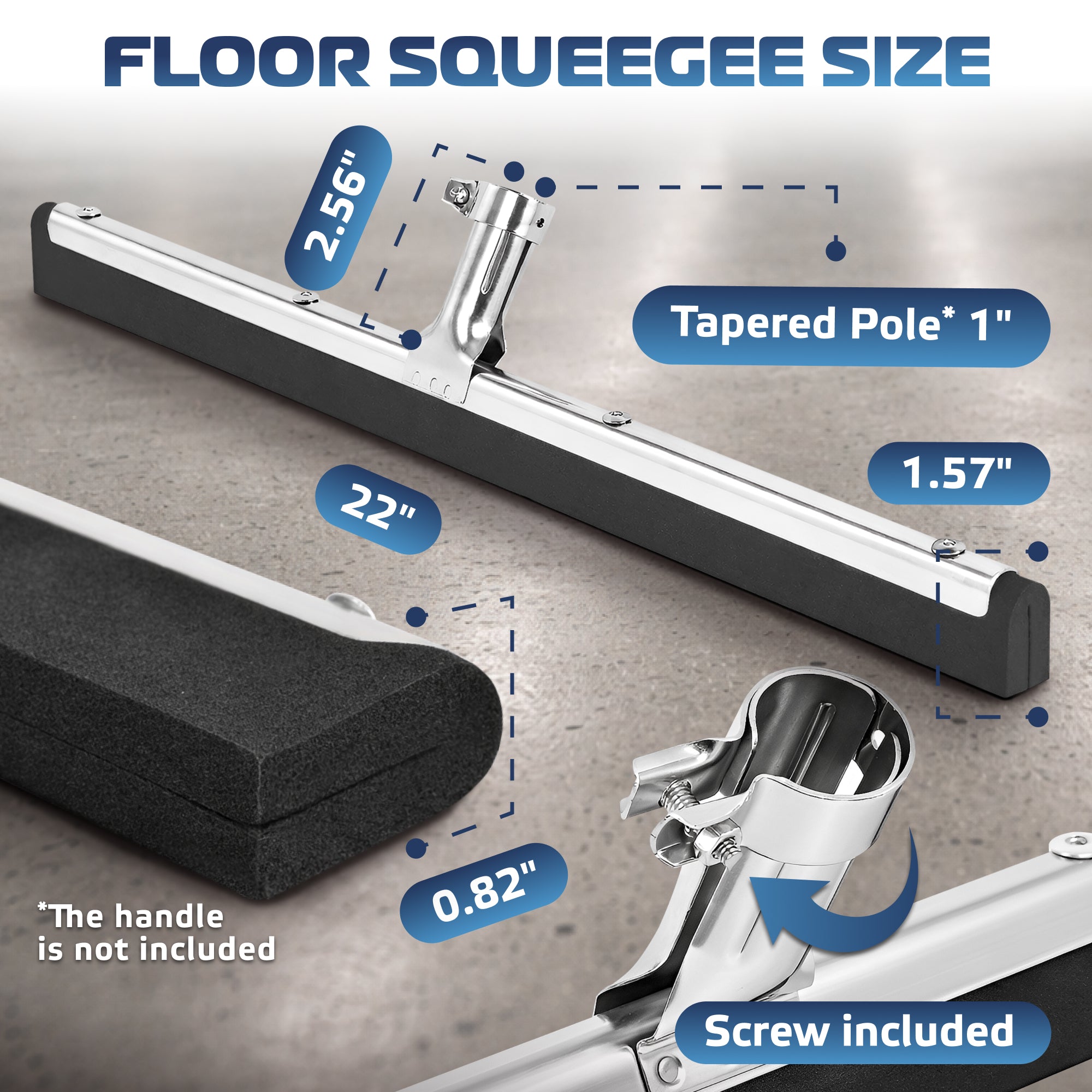 DSV Standard Uneven Surface Floor Squeegee 22’’, Double Foam Blade Garage Squeegee, Taper Pole Connection - Handle Sold Separately for Tiles, Concrete and Asphalt