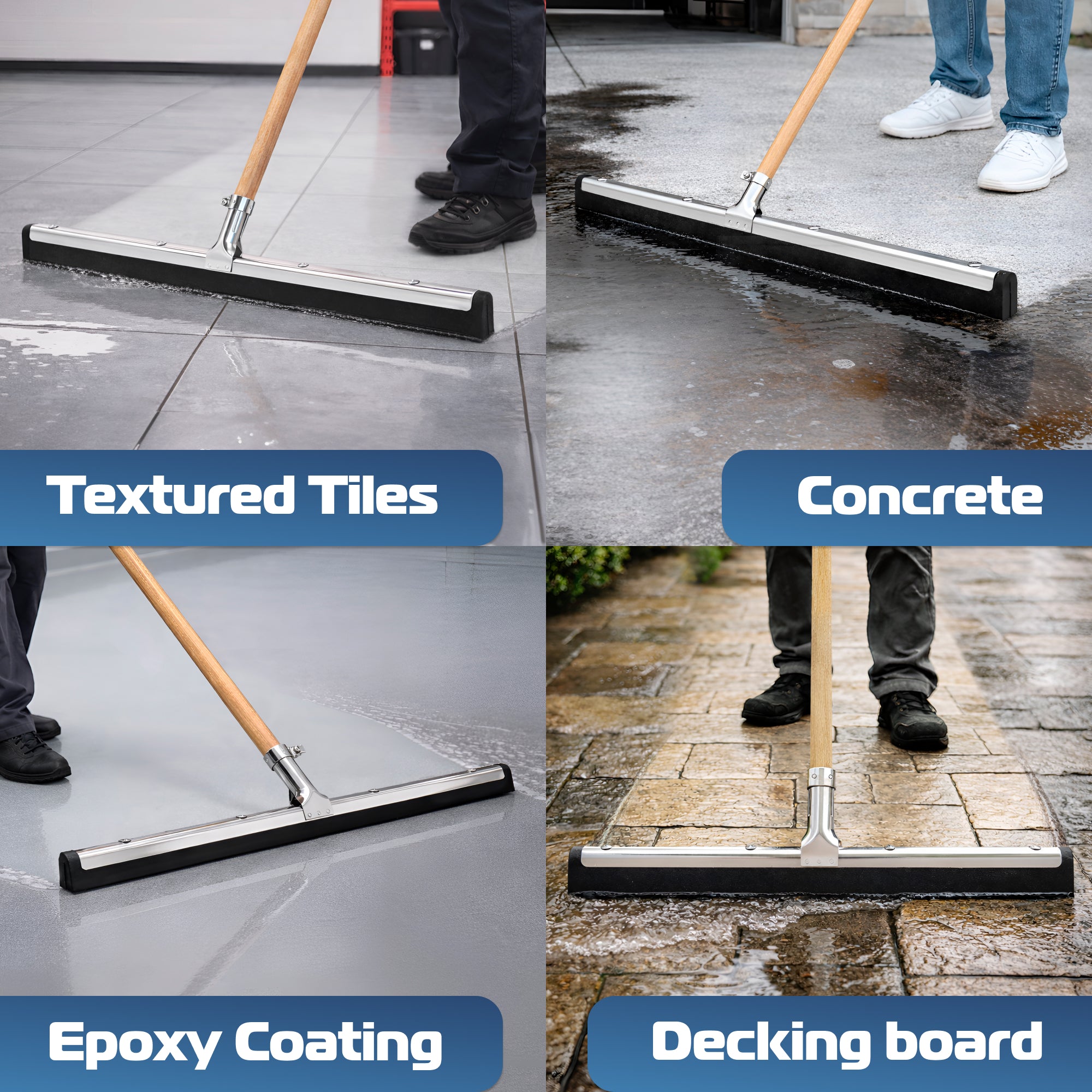 DSV Standard Uneven Surface Floor Squeegee 22’’, Double Foam Blade Garage Squeegee, Taper Pole Connection - Handle Sold Separately for Tiles, Concrete and Asphalt