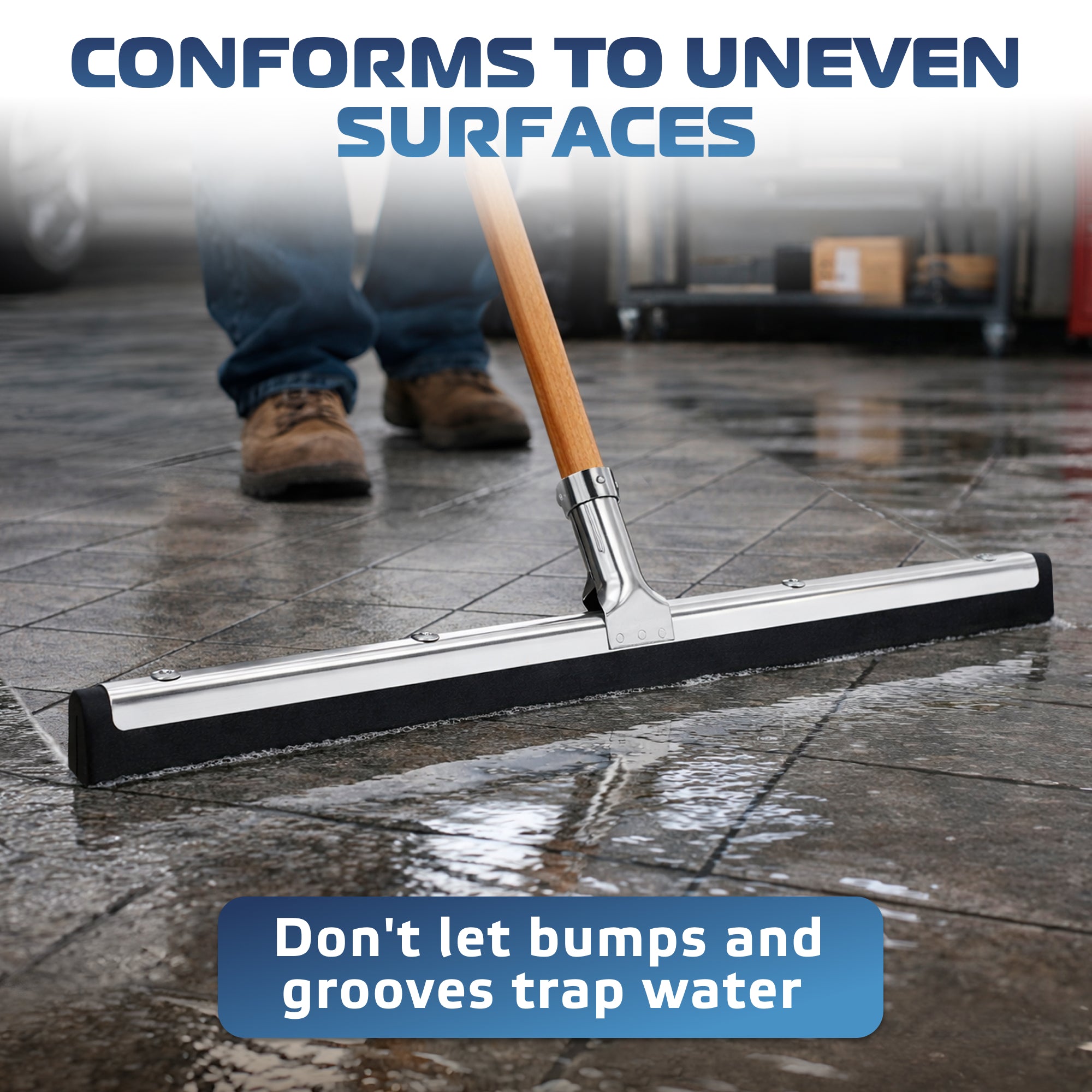 DSV Standard Uneven Surface Floor Squeegee 22’’, Double Foam Blade Garage Squeegee, Taper Pole Connection - Handle Sold Separately for Tiles, Concrete and Asphalt