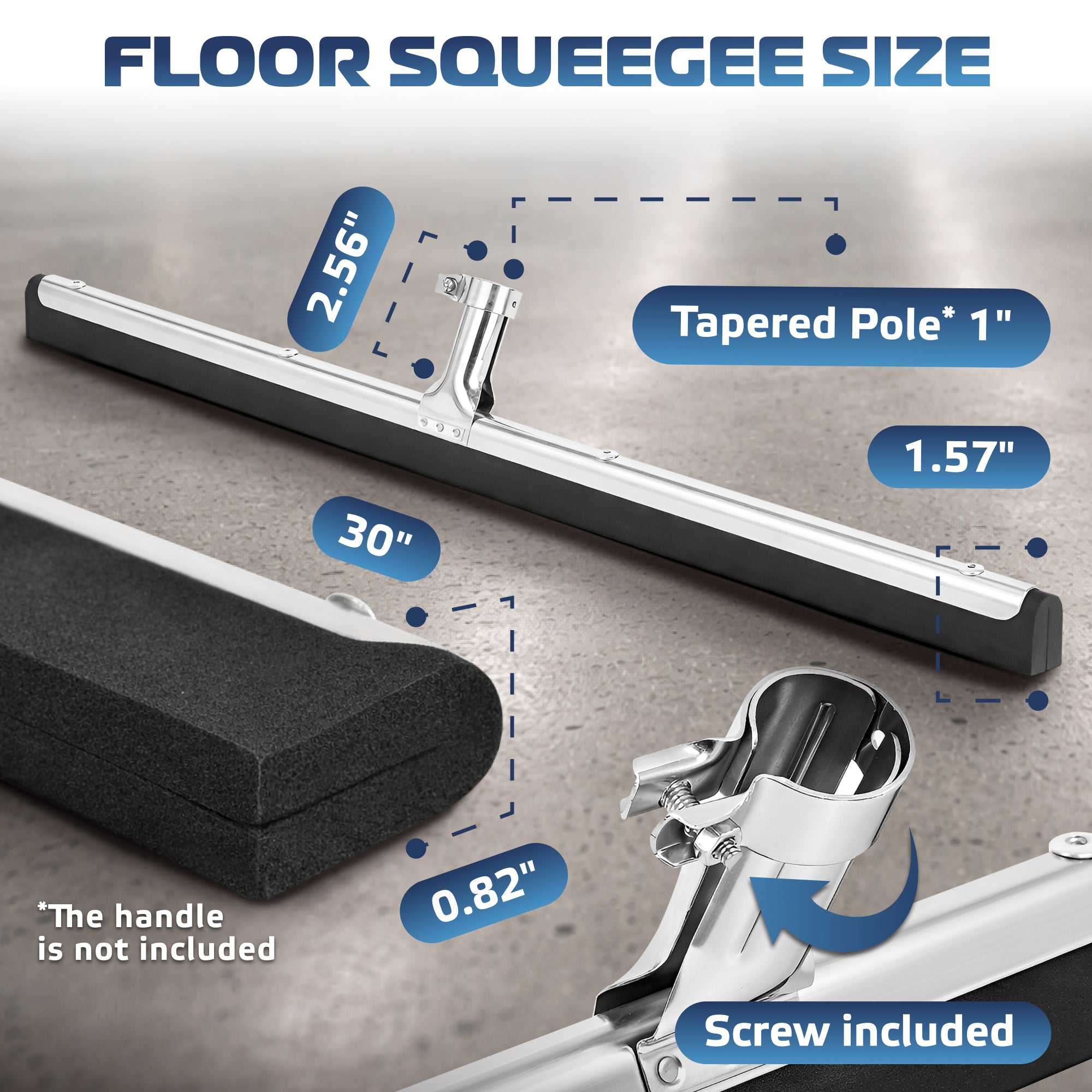 DSV Standard Uneven Surface Floor Squeegee 30’’, Double Foam Blade Garage Squeegee, Taper Pole Connection - Handle Sold Separately for Tiles, Concrete and Asphalt