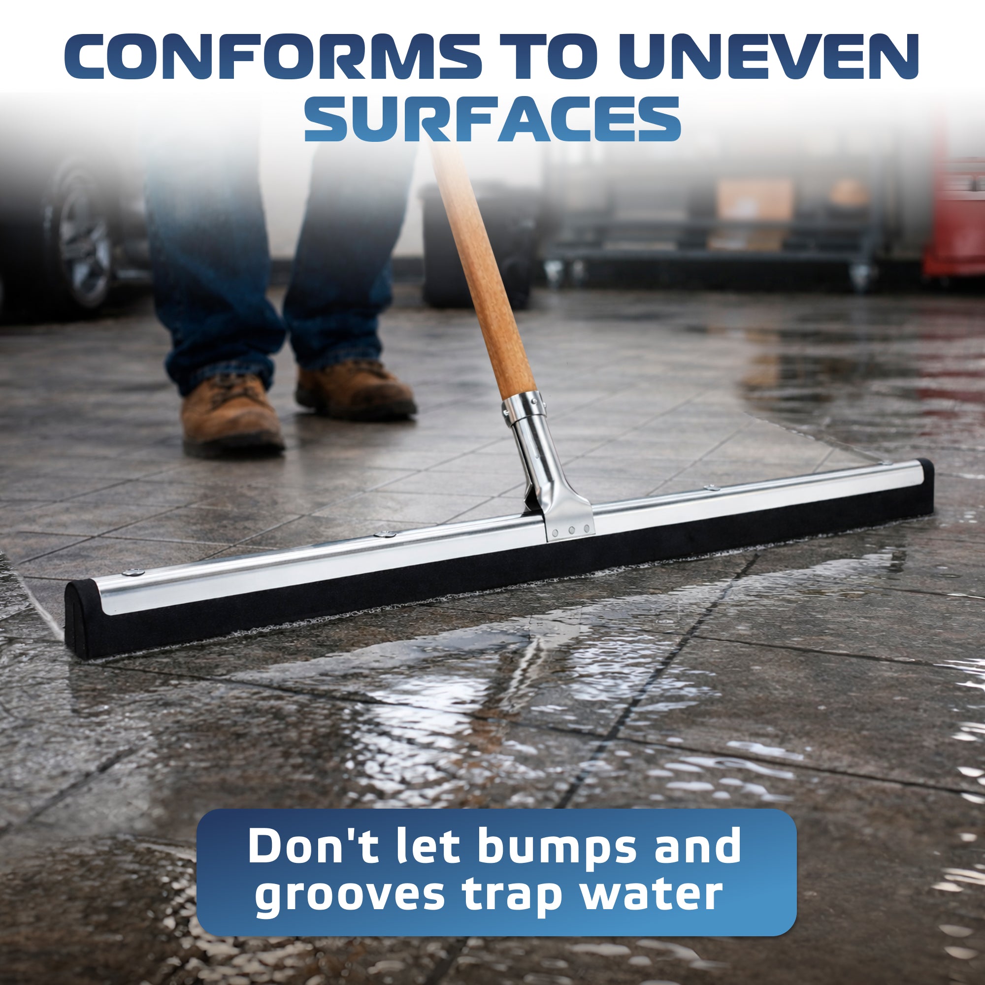 DSV Standard Uneven Surface Floor Squeegee 30’’, Double Foam Blade Garage Squeegee, Taper Pole Connection - Handle Sold Separately for Tiles, Concrete and Asphalt