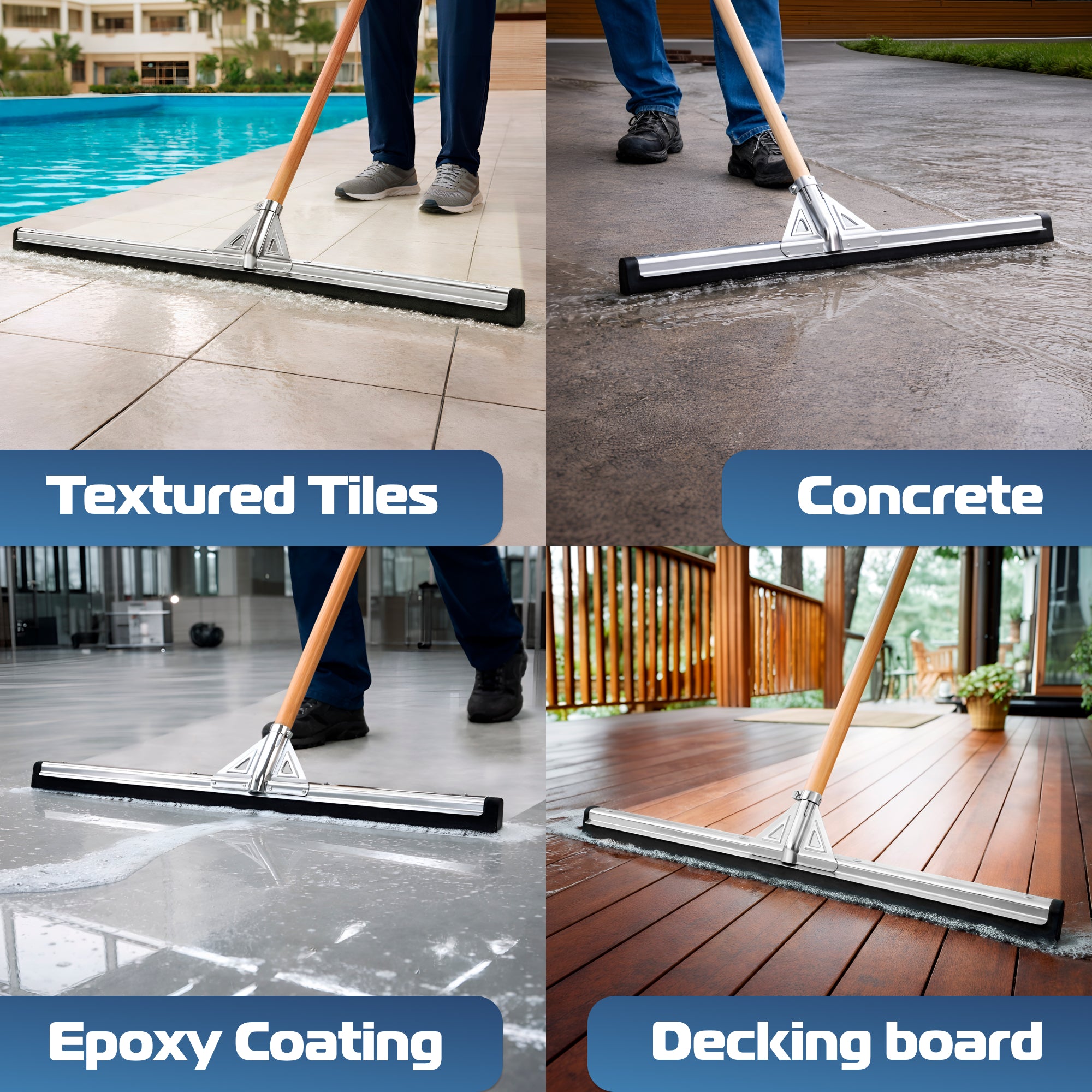 DSV Standard Heavy-Duty Floor Squeegee 30’’, Double Foam Rubber Blade Garage Squeegee, Taper Pole Connection - Handle Sold Separately for Tiles, Concrete and Asphalt