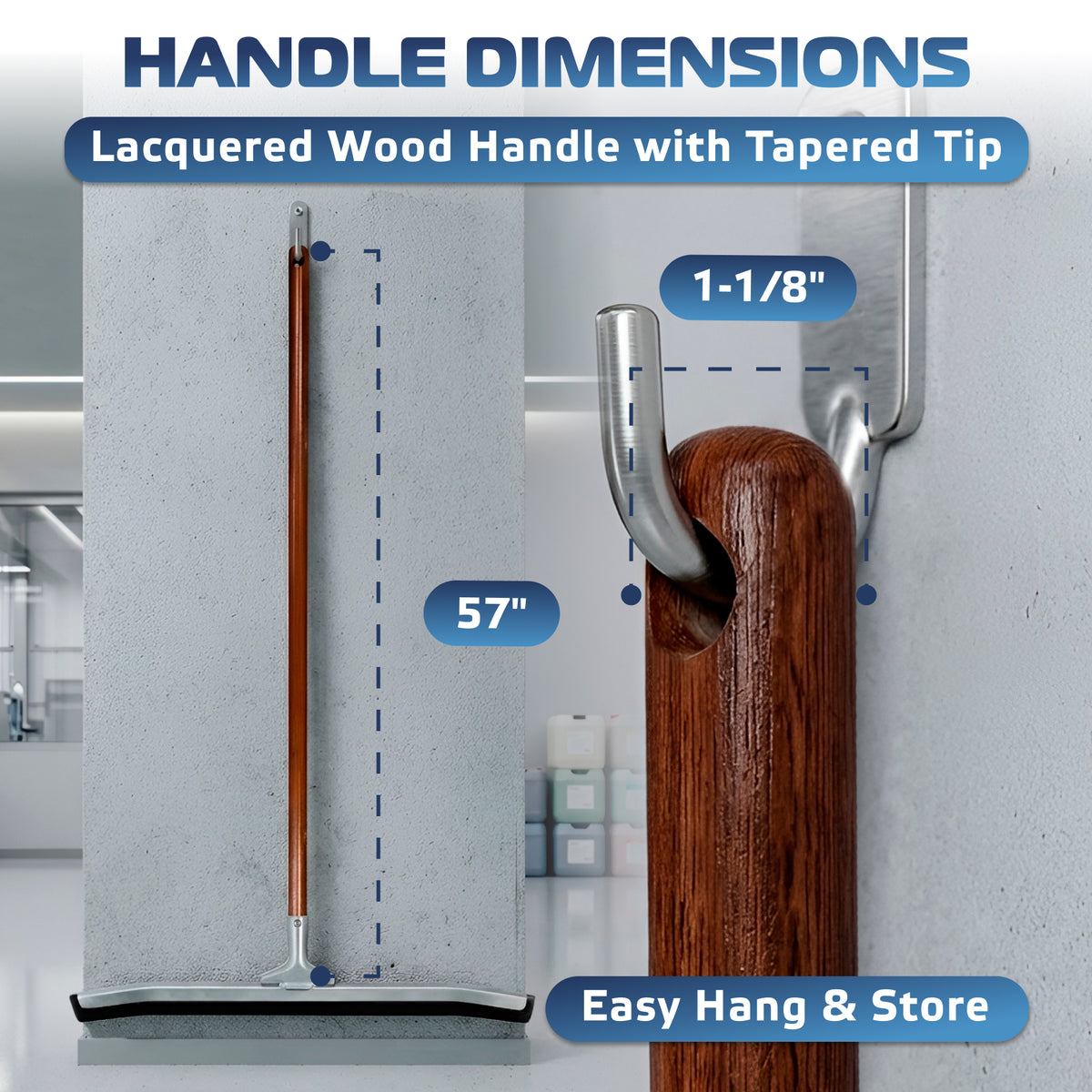 DSV Curved Floor Squeegee, 36’’ Rubber Blade Garage Squeegee, 57'' Tapered Wood Handle, Asphalt Squeegee for Floor, Garage, Concrete, Asphalt and Tile