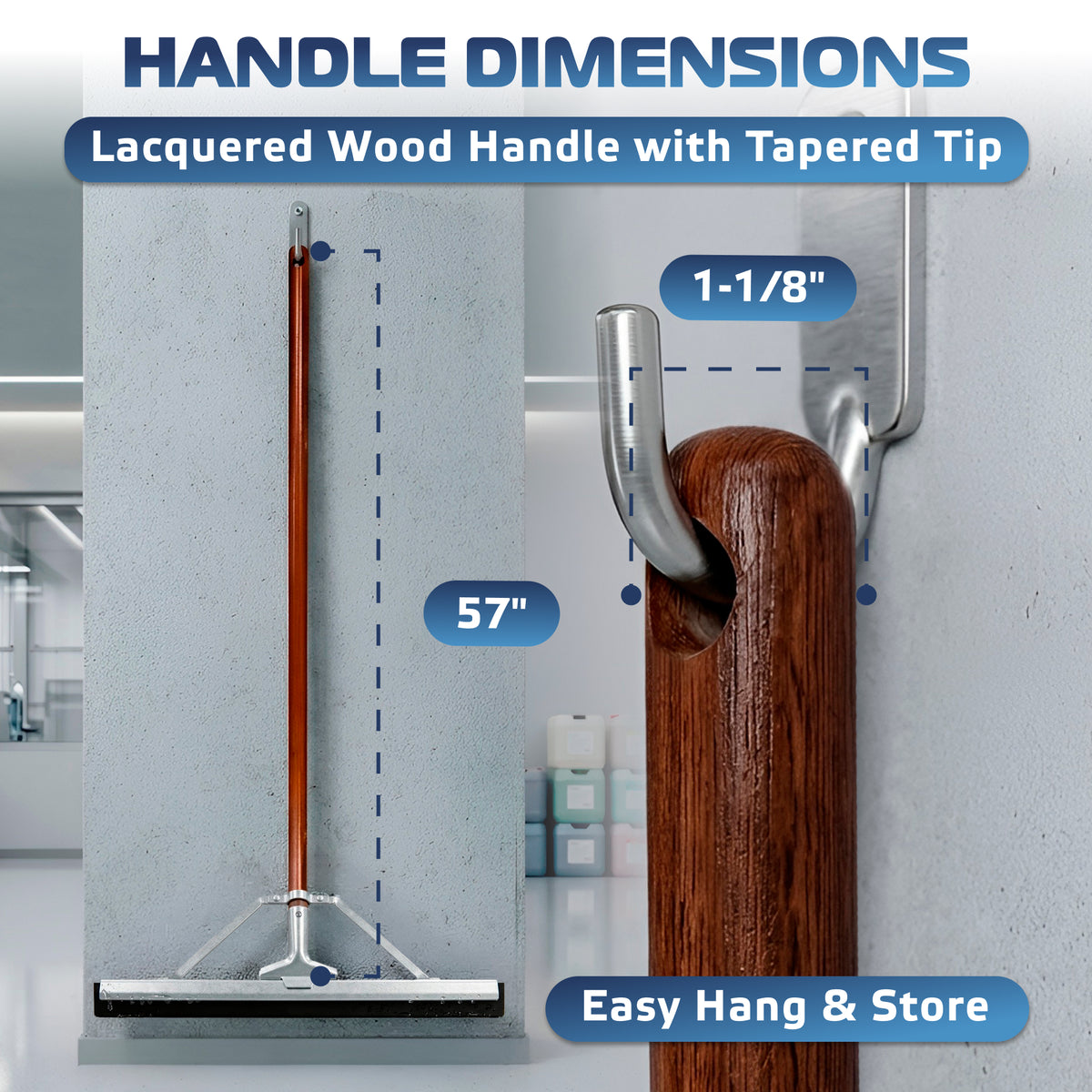 DSV Straight Rubber Floor Squeegee 24'' with Tapered Wood Handle 57''