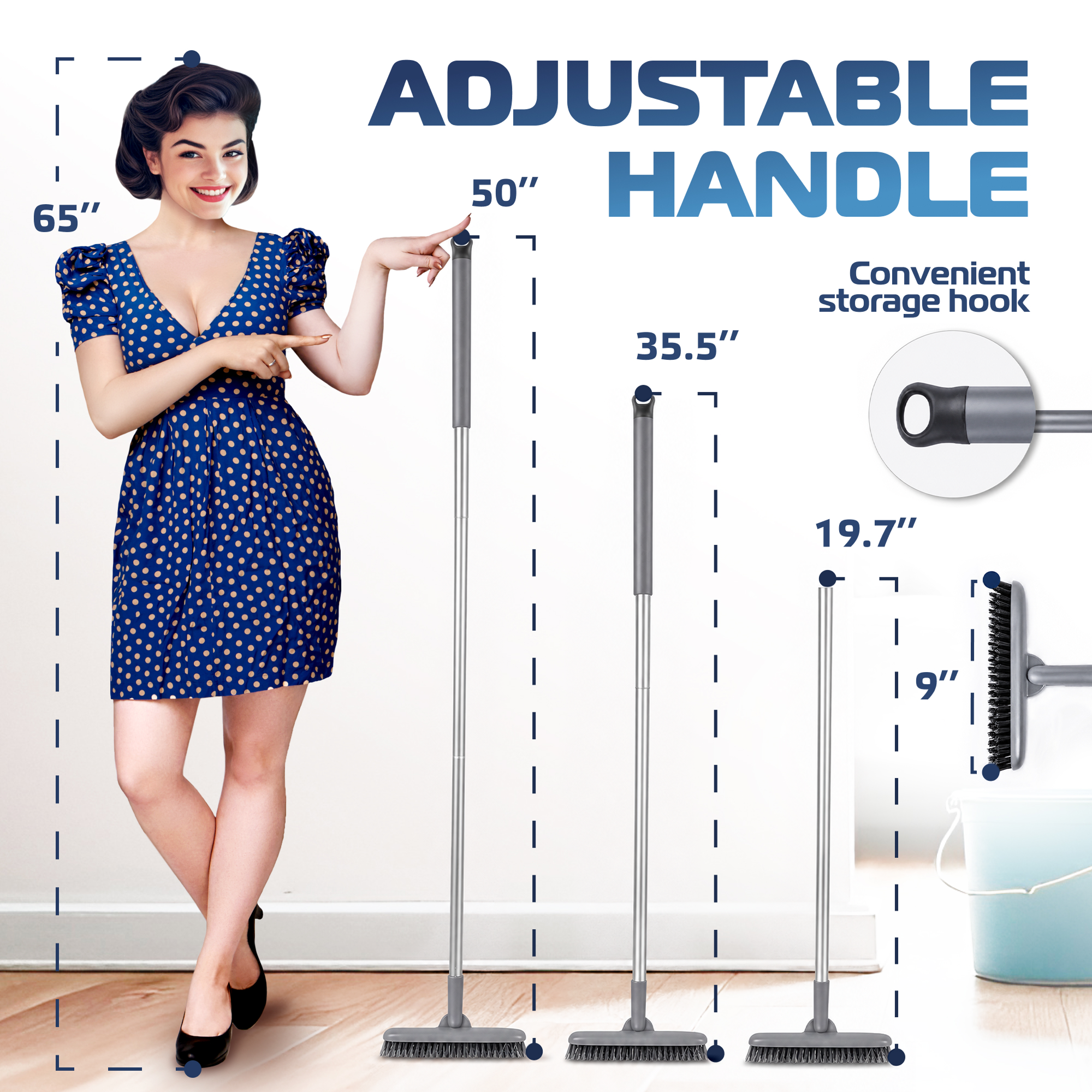 DSV Standard Grout Scrubber with Long Handle, 50 Inches Tile Grout Cleaner, V-Shape Crevice Cleaning Brush for Hard to Reach Areas, 180° Rotation Grout Cleaner