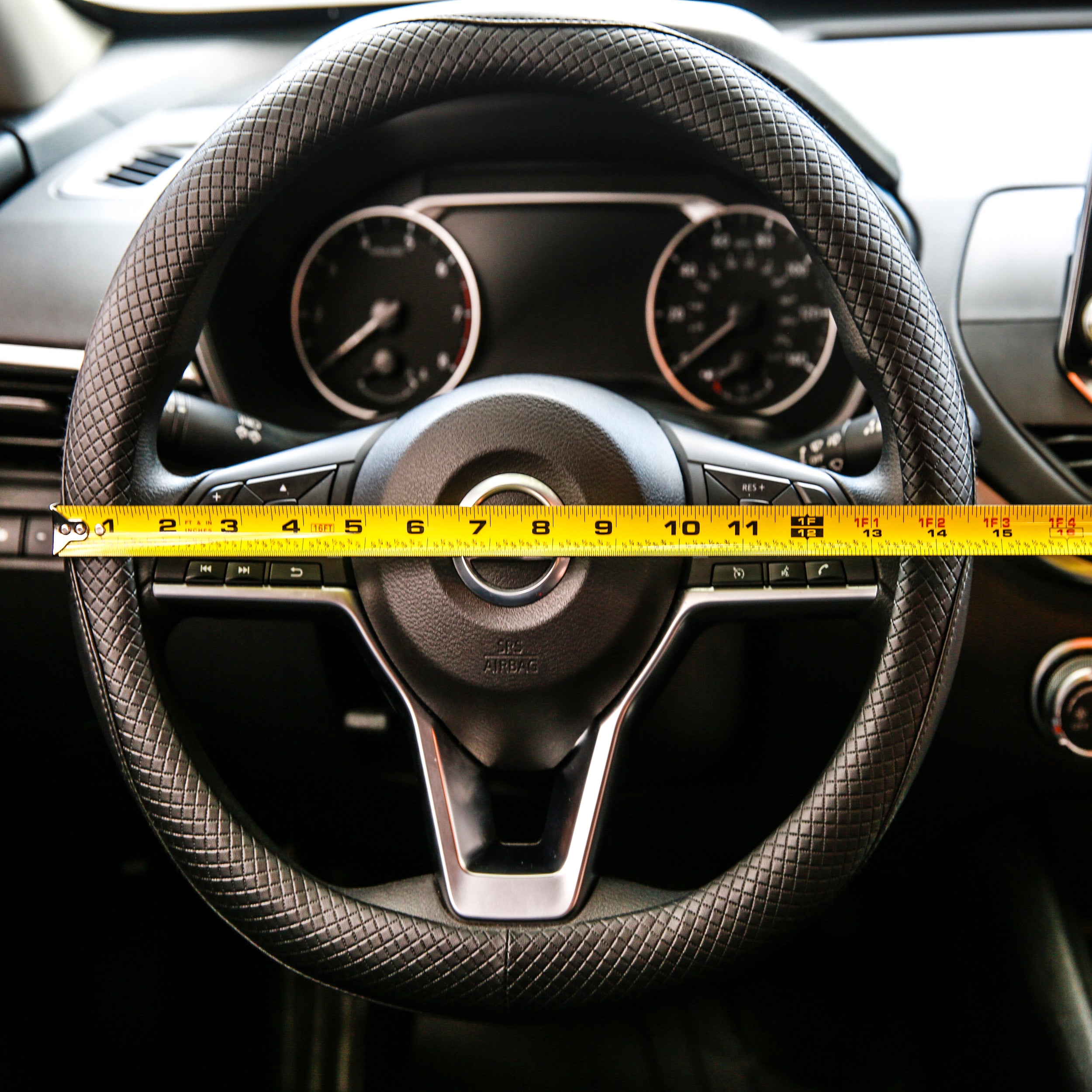 DSV Standard | Black Leather Car Steering Wheel Cover |Breathable, Anti - Slip Odorless | Warm in Winter and Cool in Summer | Genuine Leather Steering Wheel Cover 15'' (37-39 cm)