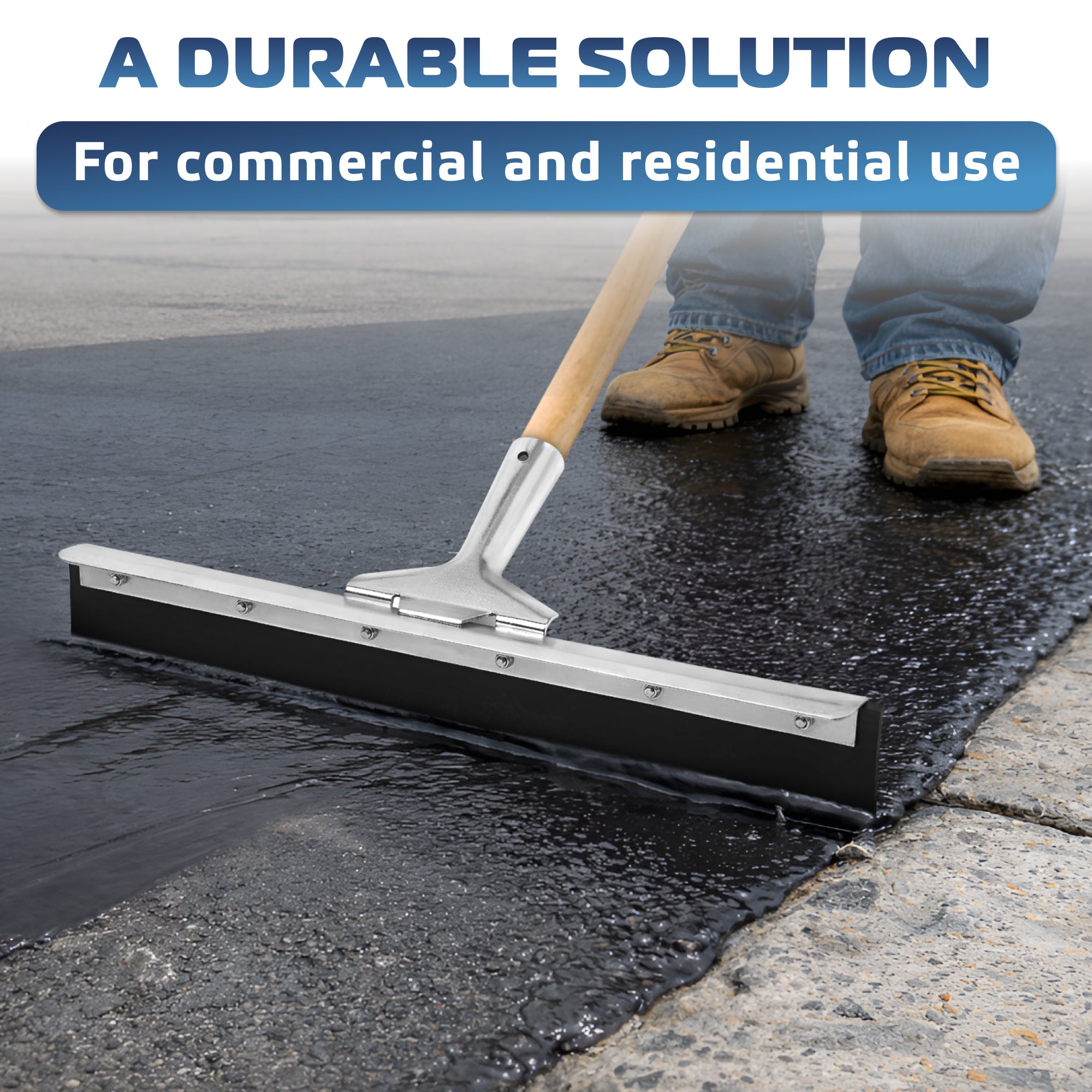 DSV Standard Garage Floor Squeegee 18’’, Neoprene Blade Asphalt Squeegee, Taper Pole Connection - Handle Sold Separately for Tiles, Concrete and Asphalt