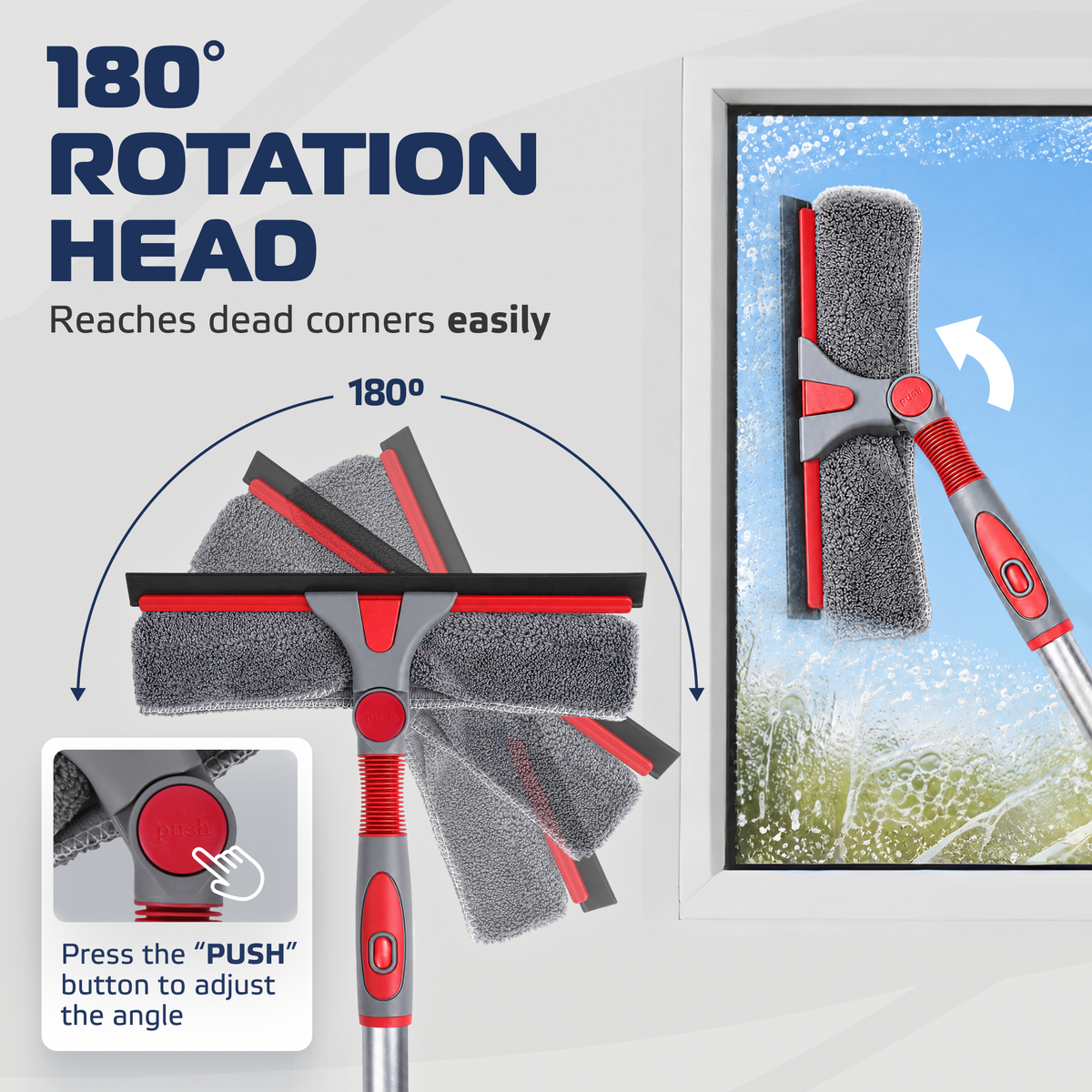 DSV Standard Squeegee Window Cleaner Tool 2-in-1 Window Squeegee for Window Cleaning, 60” Window Cleaning Squeegee Kit with Bendable Head and Extension Pole