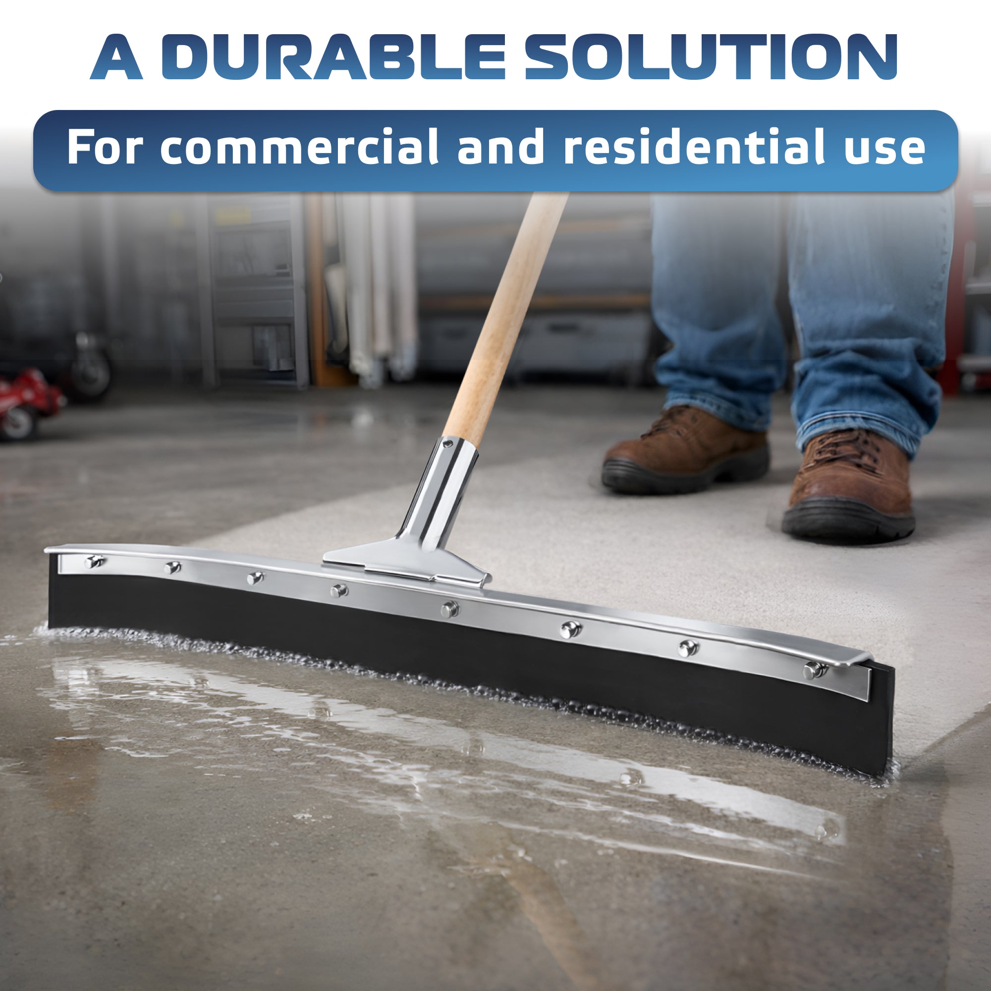 DSV Standard Curved Floor Squeegee 24’’, Rubber Blade Garage Squeegee, Taper Pole Connection - Handle Sold Separately for Tiles, Concrete and Asphalt