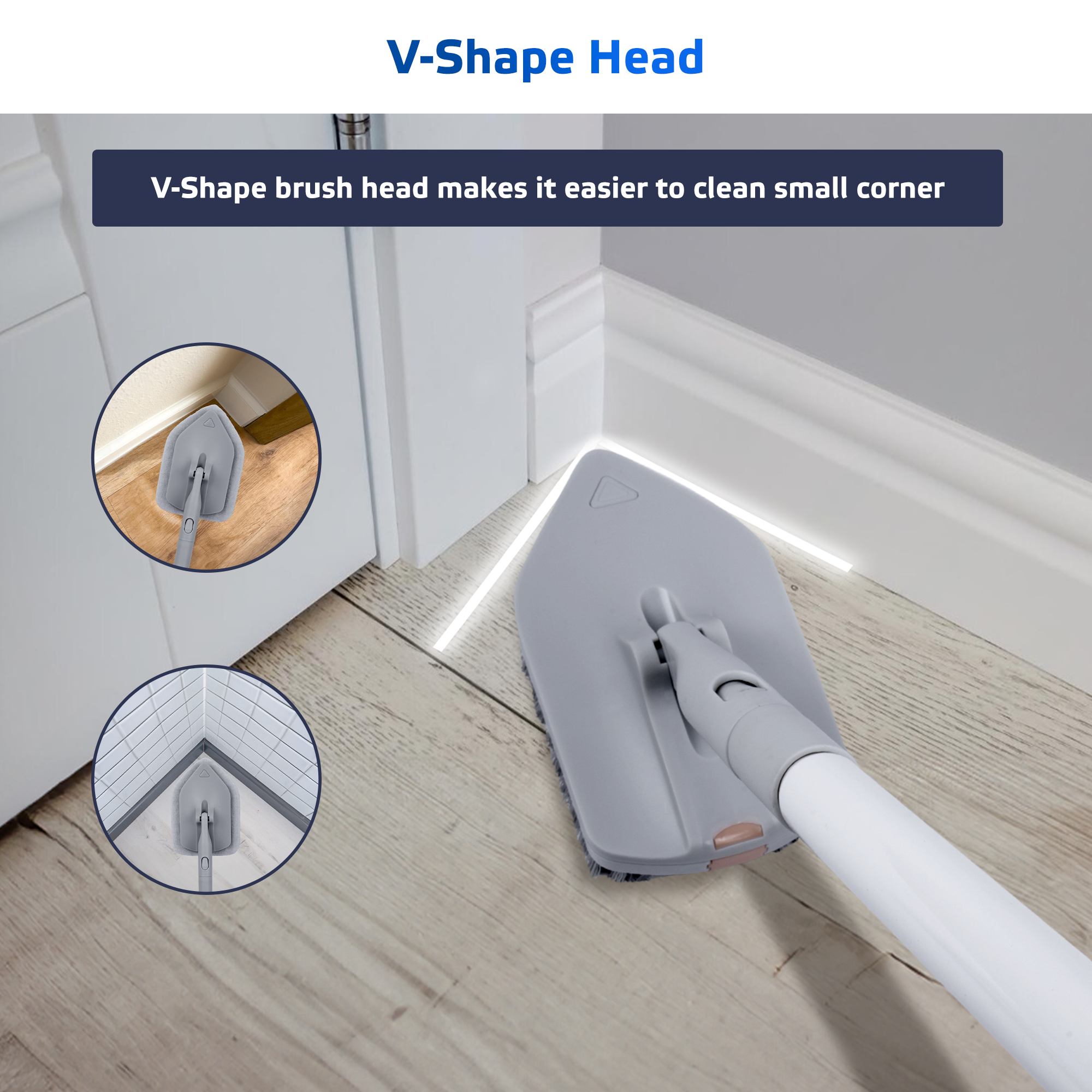 DSV Standard Tile Tub Scrubber Brush Shower Scrubber with Long Handle, 3-in-1 Cleaning Brush with 3 Detachable No Scratch Brush Heads, 56’’ Scrub Brush