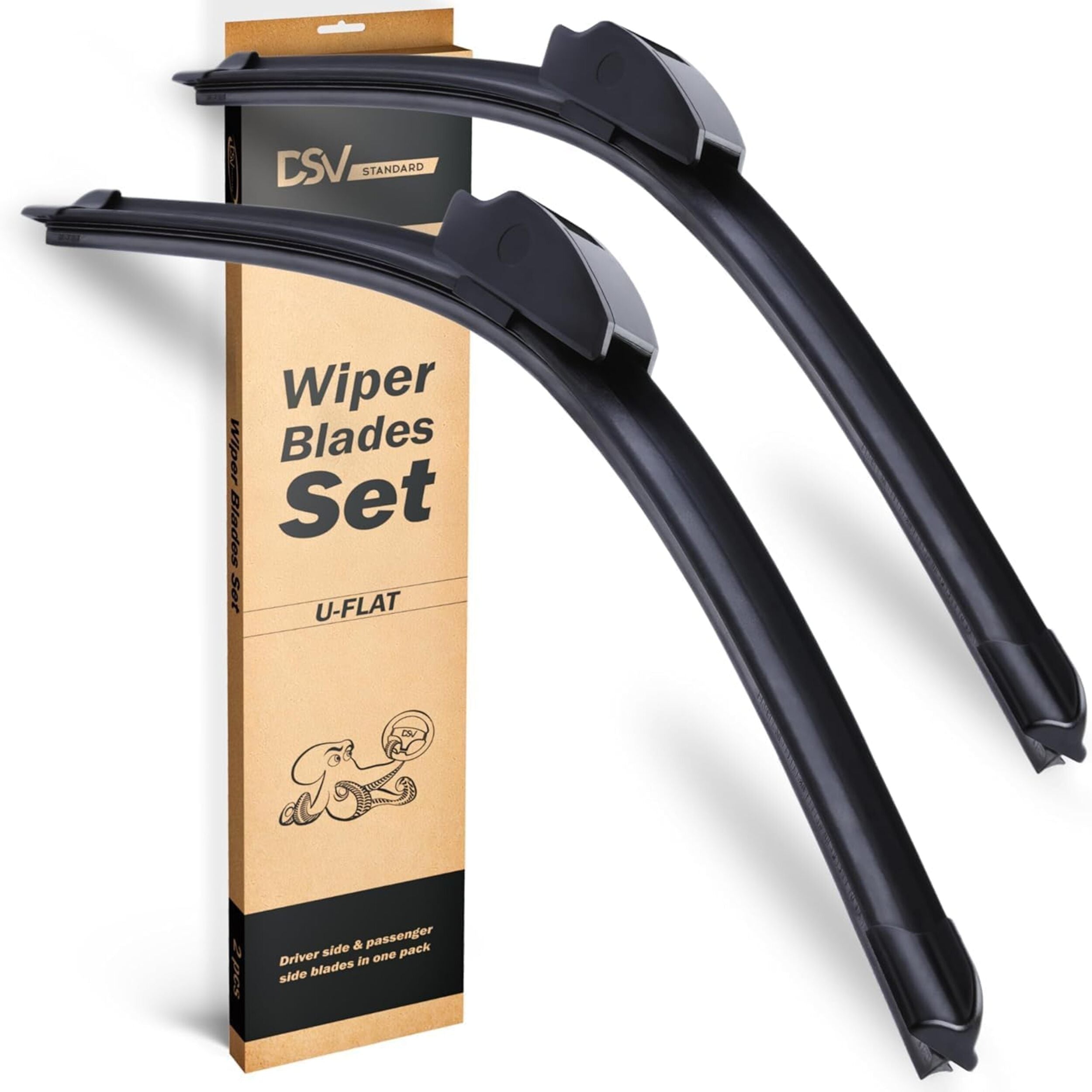DSV Standard Windshield Wiper Blades, DSV Standard Car Wiper Blades With Universal U/J Hook, Automotive Replacement Wiper Blades for my Car, Water Repellency Wiper Blade, Pack of 2