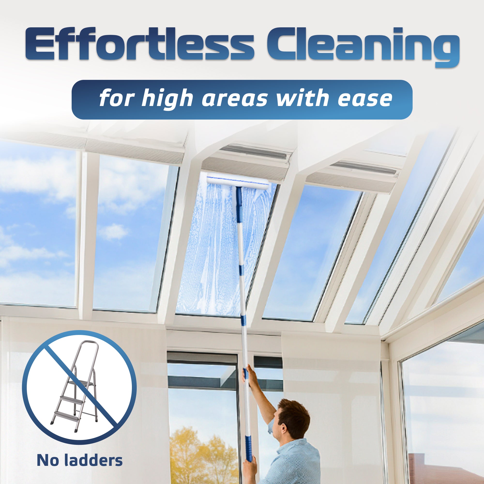 DSV Standard Window Cleaning Kit 62’’, Window Washing Kit with Extension Pole with Silicone Scraper and 2X Microfiber Scrubber Sleeves, Window Cleaner Tool for Home, Shower, Glass, Mirror, Car