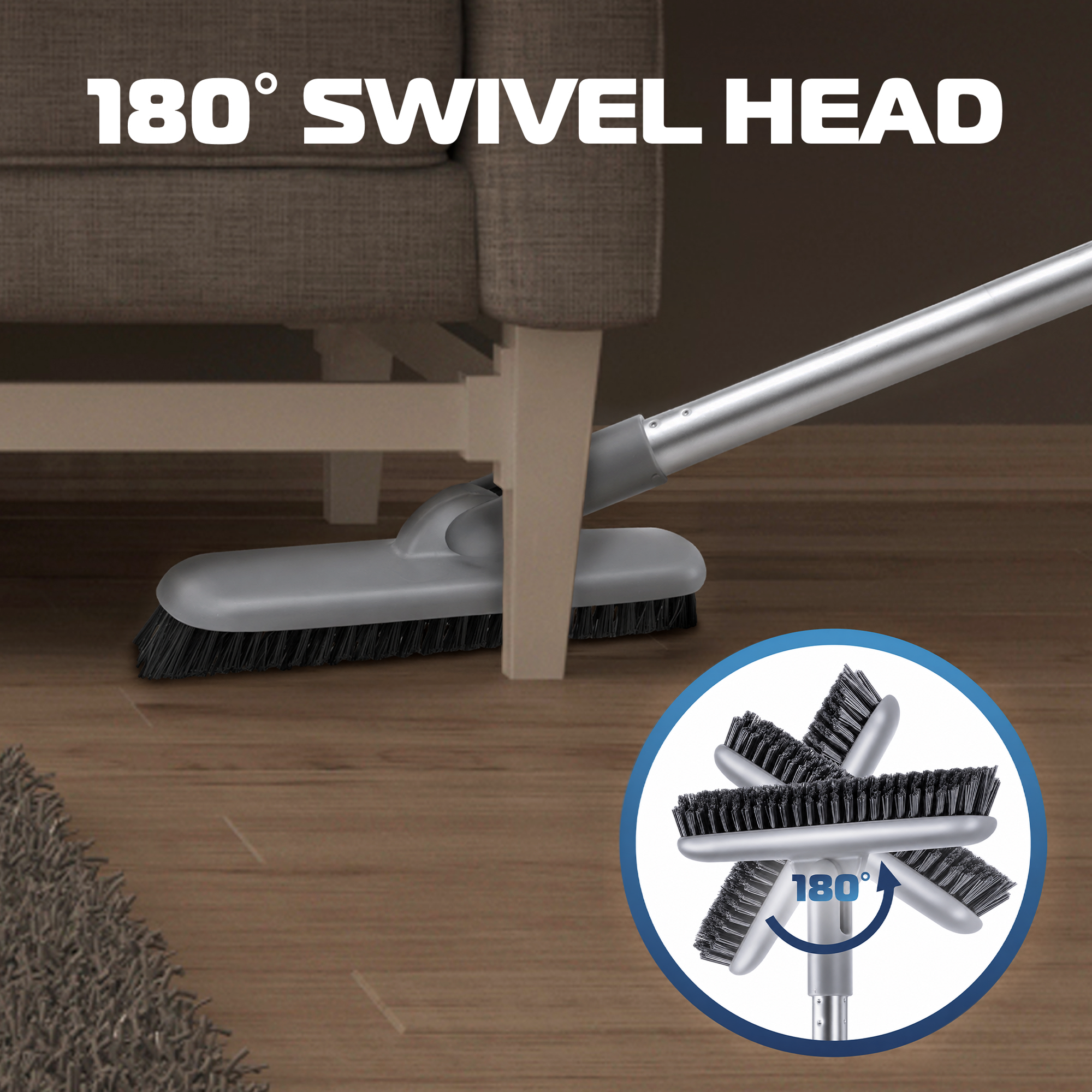 DSV Standard Grout Scrubber with Long Handle, 50 Inches Tile Grout Cleaner, V-Shape Crevice Cleaning Brush for Hard to Reach Areas, 180° Rotation Grout Cleaner
