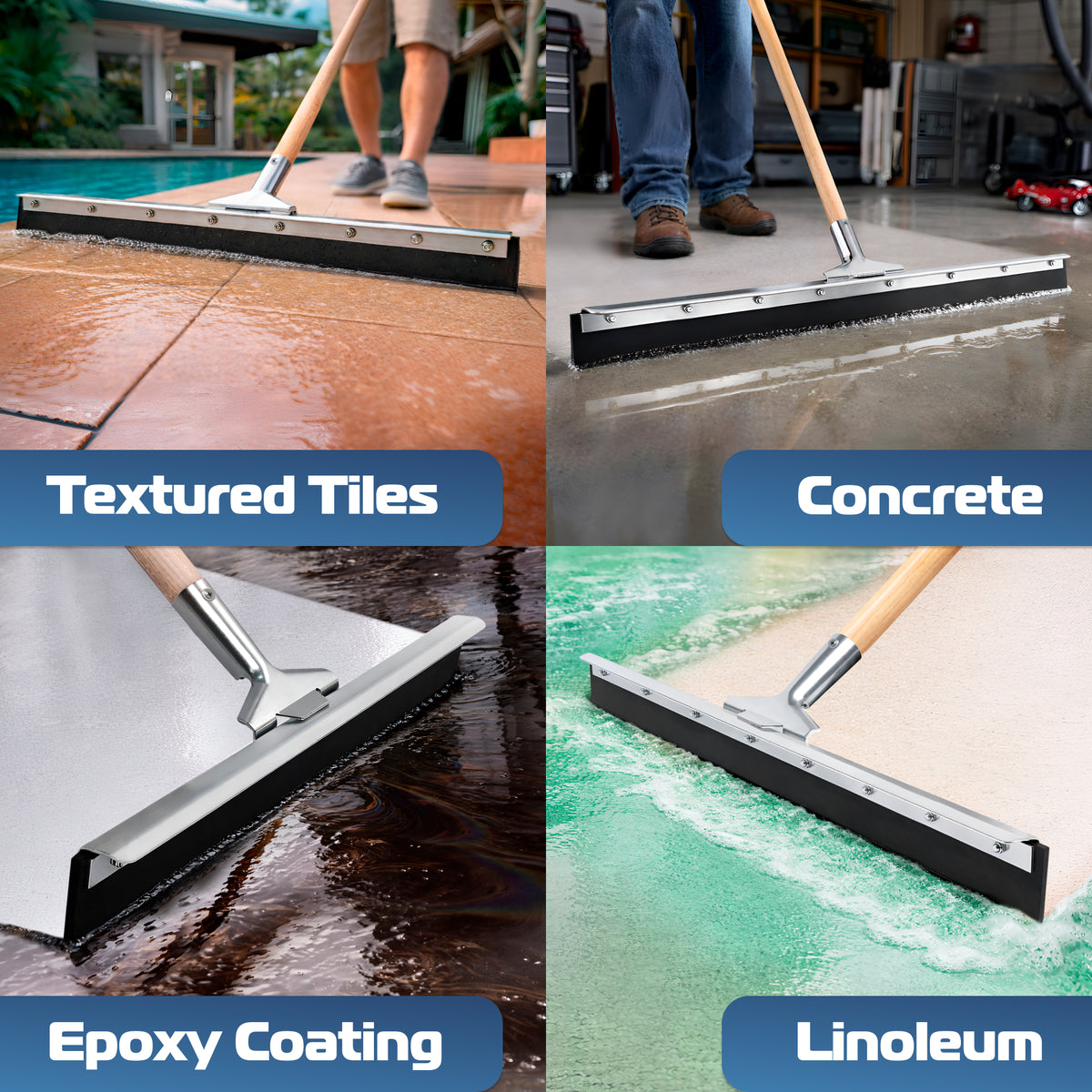 DSV Garage Floor Squeegee 24’’, Neoprene Blade Asphalt Squeegee, Tapered Pole Connection - Handle Sold Separately for Tiles, Concrete and Asphalt