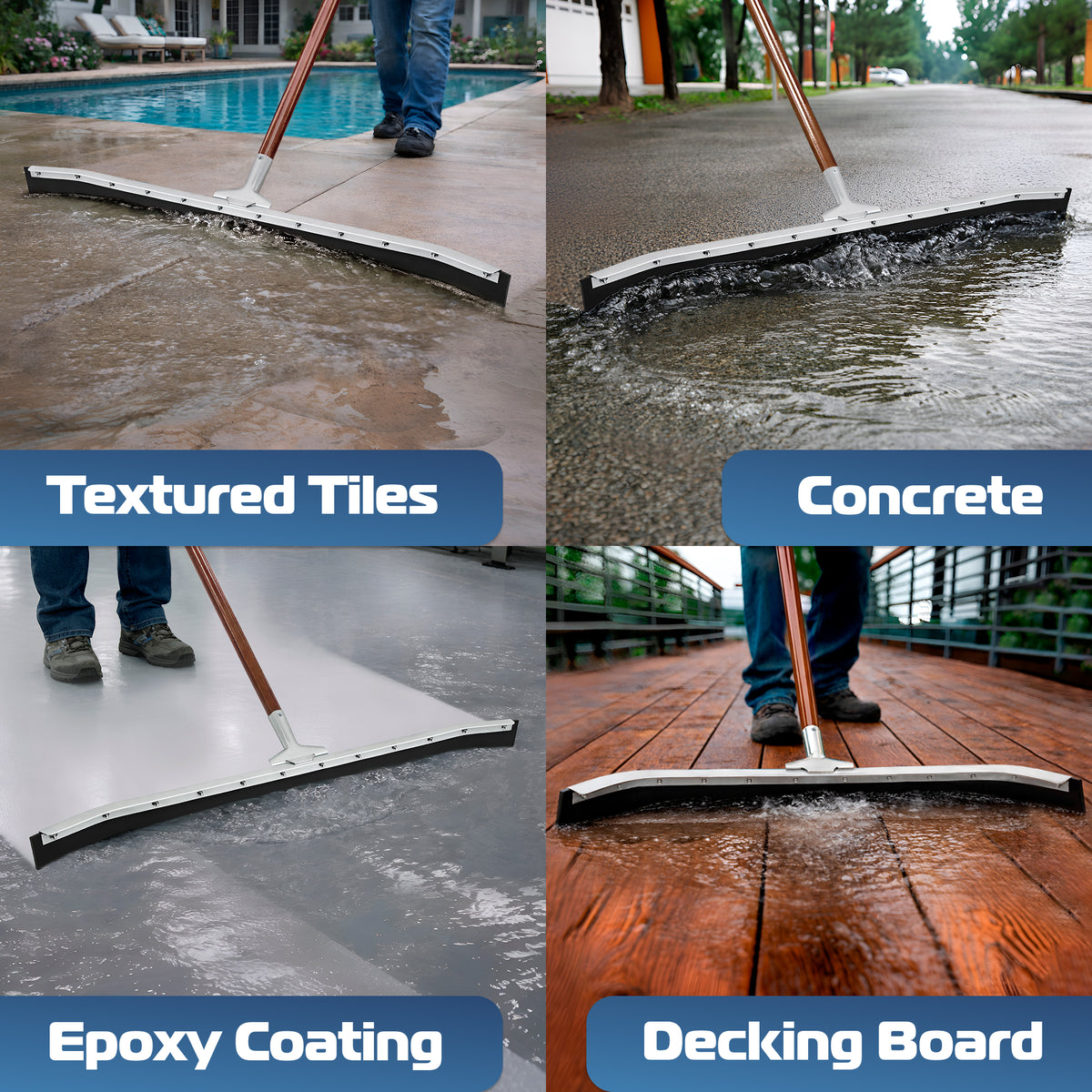 DSV Curved Floor Squeegee, 36’’ Rubber Blade Garage Squeegee, 57'' Tapered Wood Handle, Asphalt Squeegee for Floor, Garage, Concrete, Asphalt and Tile
