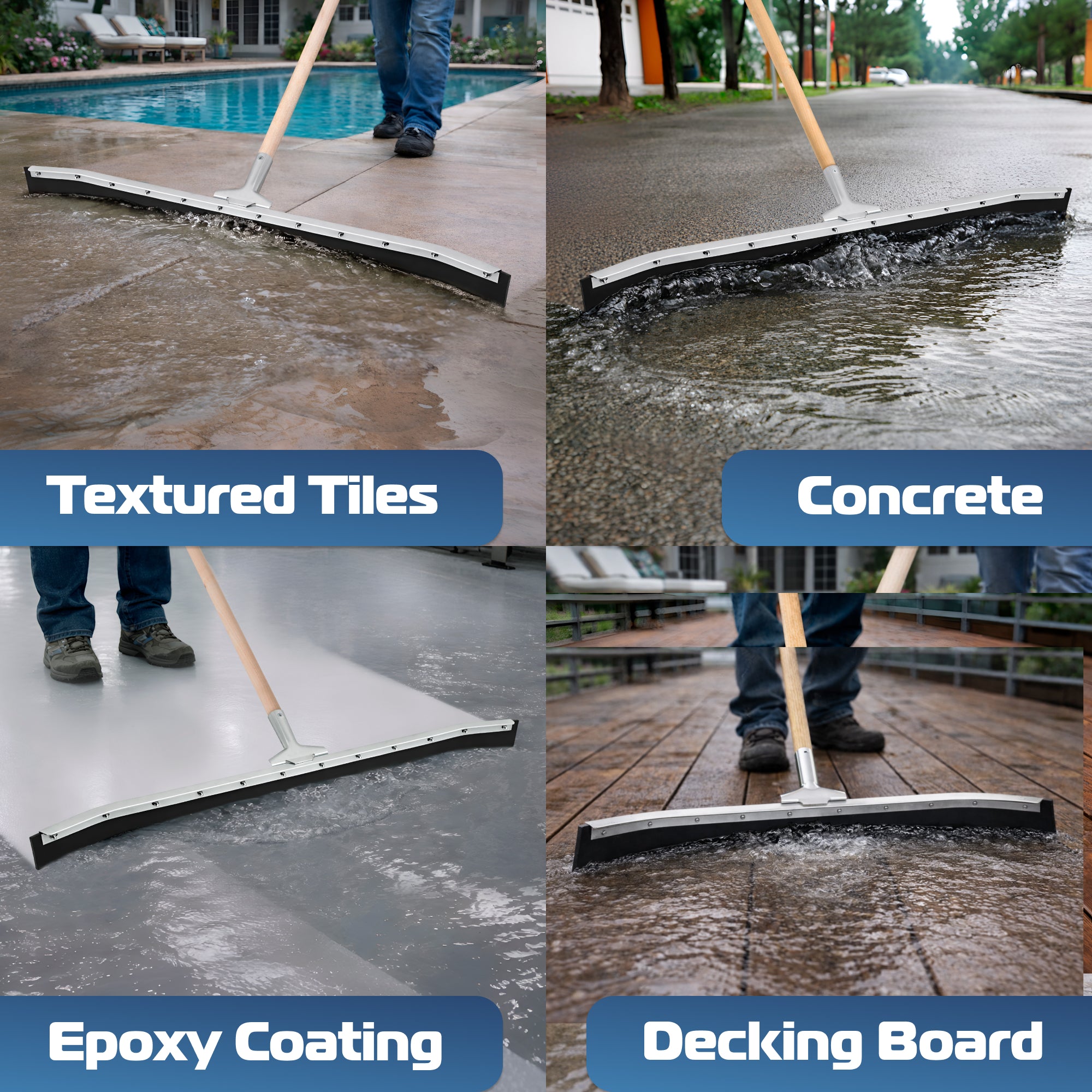 DSV Standard Curved Floor Squeegee 36’’, Rubber Blade Garage Squeegee, Taper Pole Connection - Handle Sold Separately for Tiles, Concrete and Asphalt