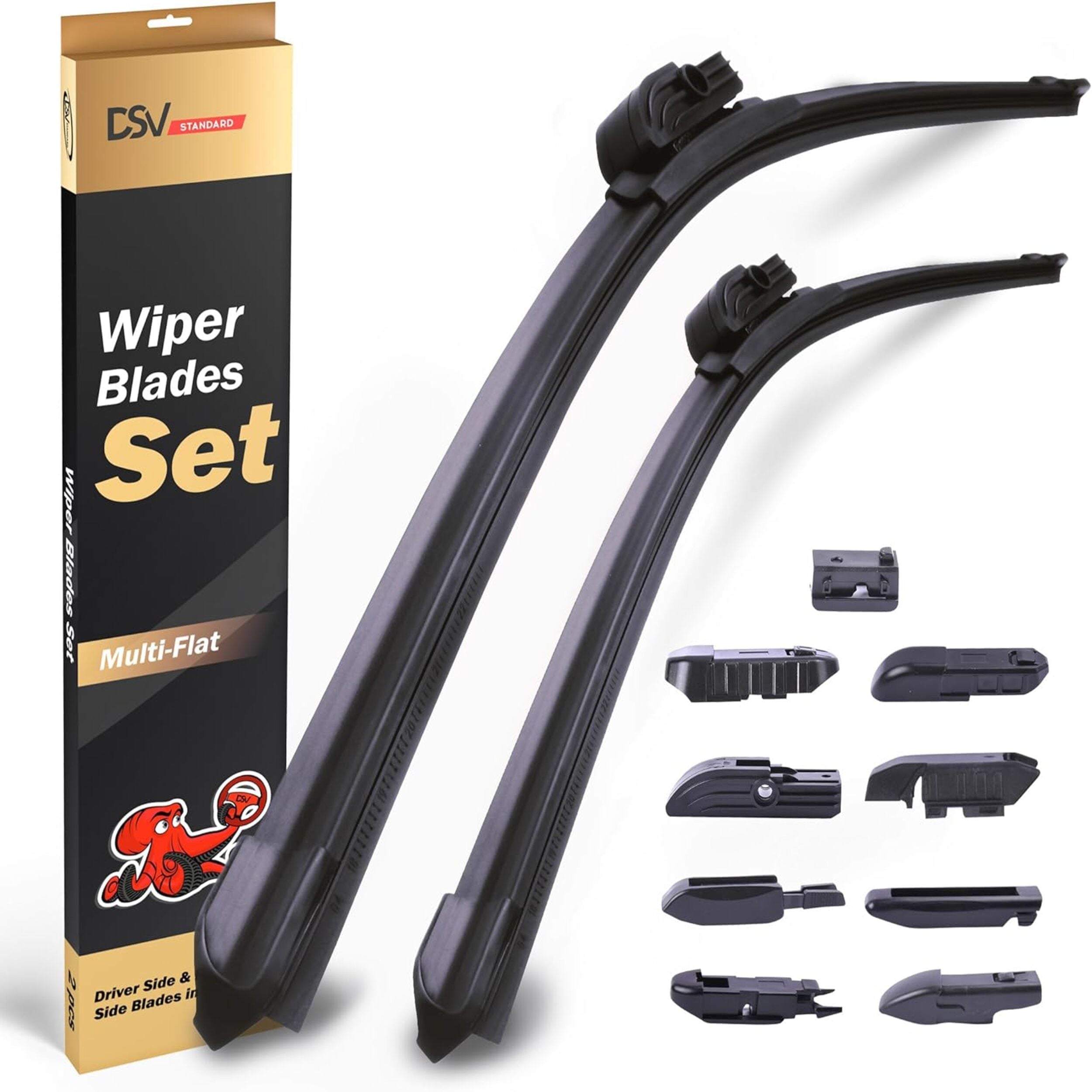 DSV Standard Windshield Wiper Blades , Automotive Replacement Windshield Wiper Blades for my Car, Water Repellency Wiper Blade, Windshield Wipers, Wiper Blades Adapters, Pack of 2