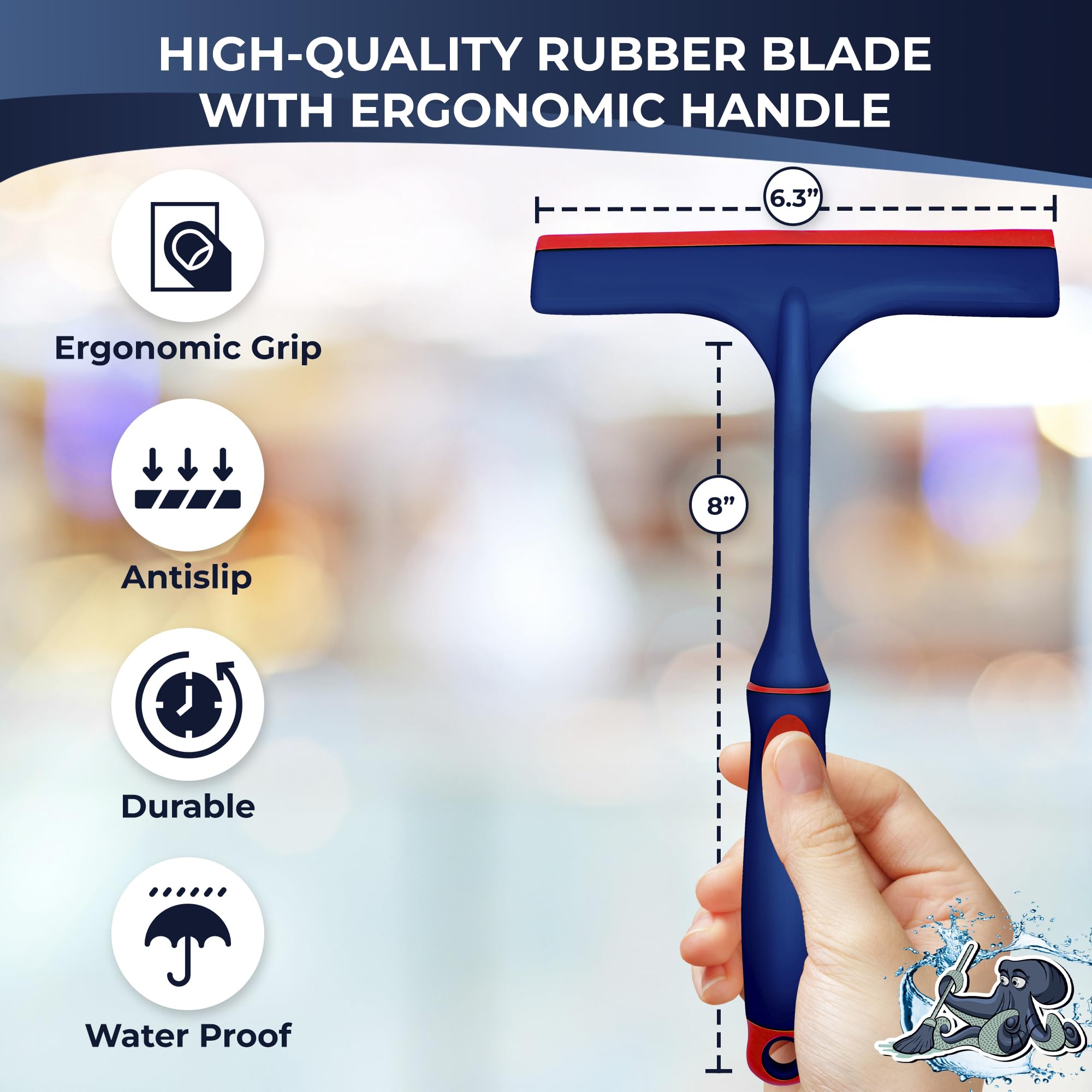 DSV Standard All-Purpose Squeegee - Window Cleaner, Squeegee for Window Cleaning, Shower Squeegee for Glass Doors, Window Squeegee for Home, Squeegee for Car Windows, Streak Free 6.3 inch Blade