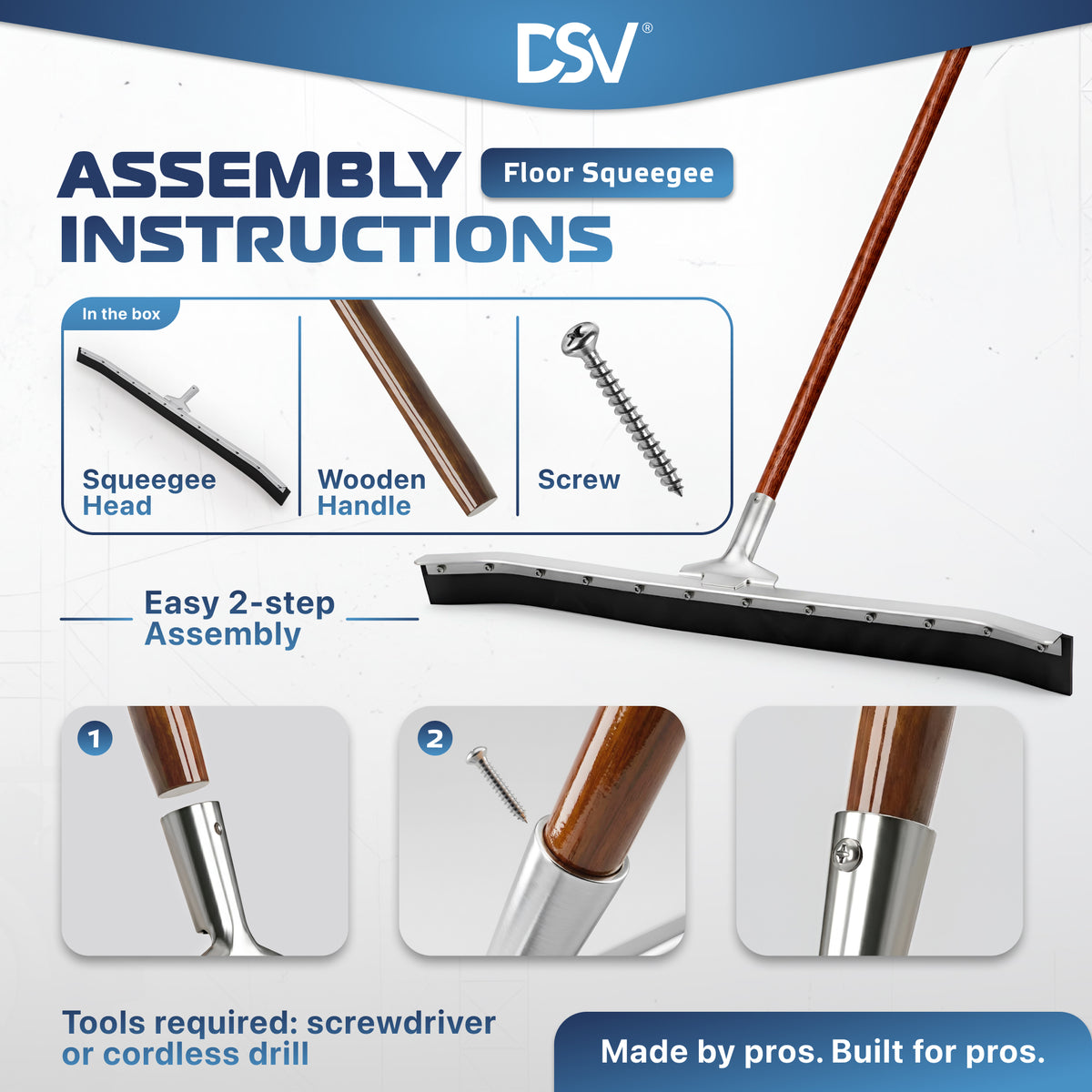 DSV Curved Floor Squeegee, 36’’ Rubber Blade Garage Squeegee, 57'' Tapered Wood Handle, Asphalt Squeegee for Floor, Garage, Concrete, Asphalt and Tile