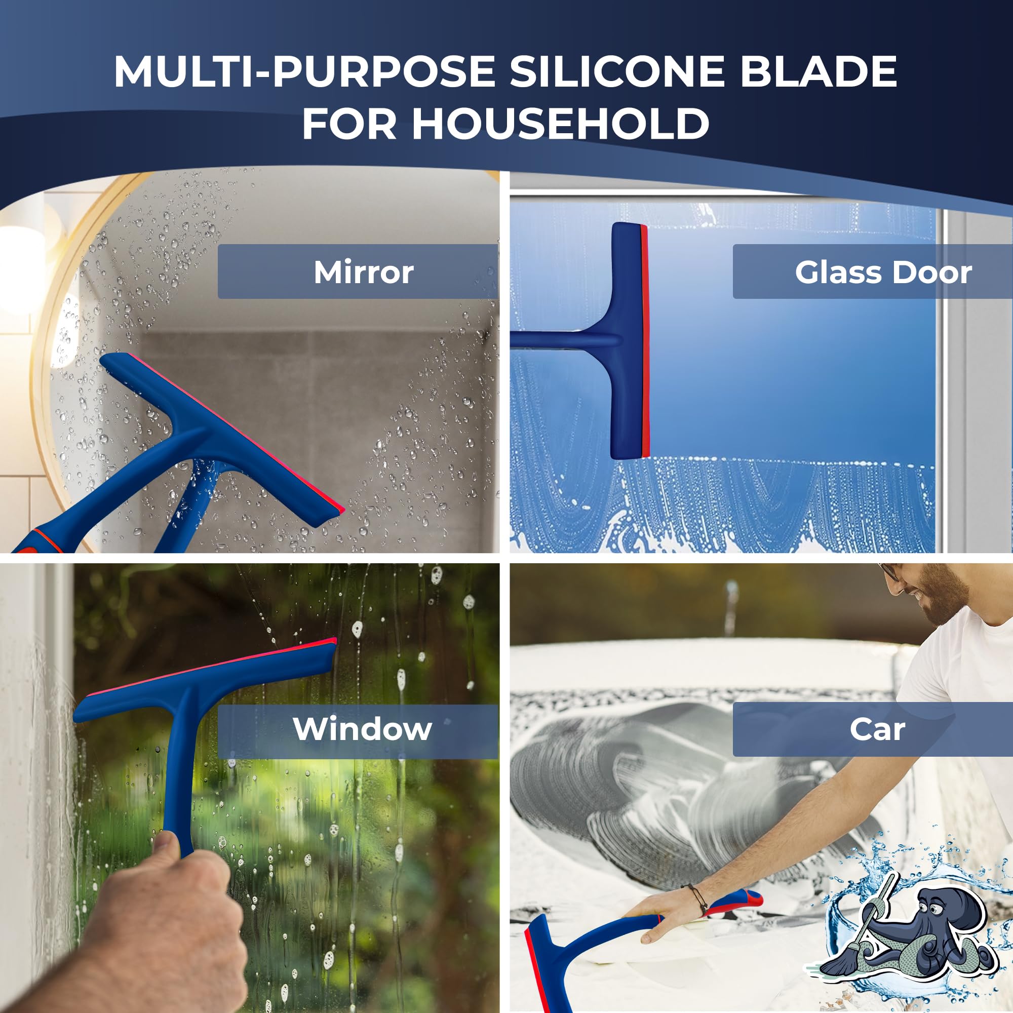 DSV Standard All-Purpose Squeegee - Window Cleaner, Squeegee for Window Cleaning, Shower Squeegee for Glass Doors, Window Squeegee for Home, Squeegee for Car Windows, Streak Free 6.3 inch Blade