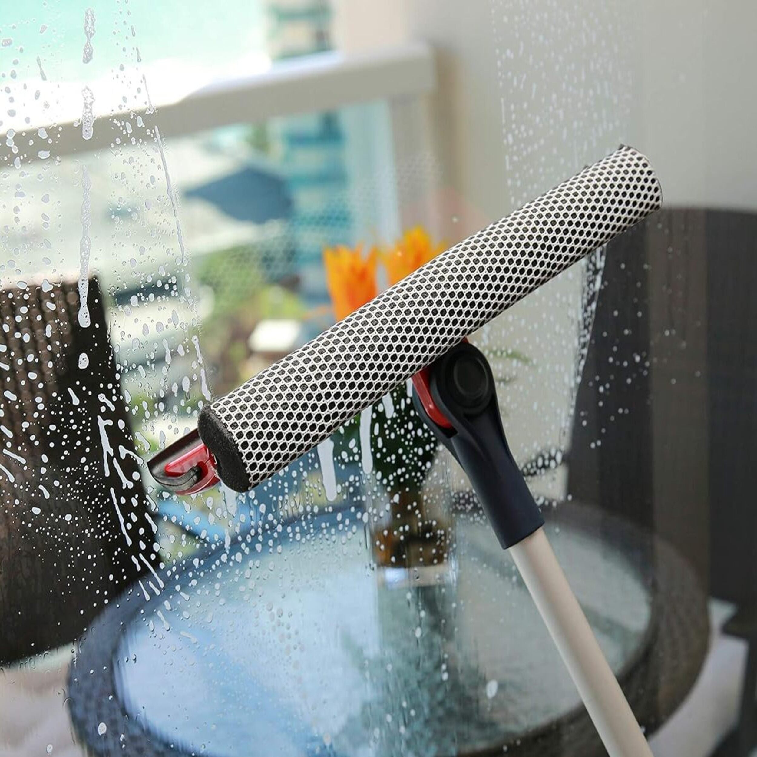 DSV Standard Professional Window Squeegee | 2-in-1 Window Cleaner Sponge and 10" Soft Rubber Strip with Telescopic Extension Pole 34'' | Adjustable to Clean from Multiple Angles