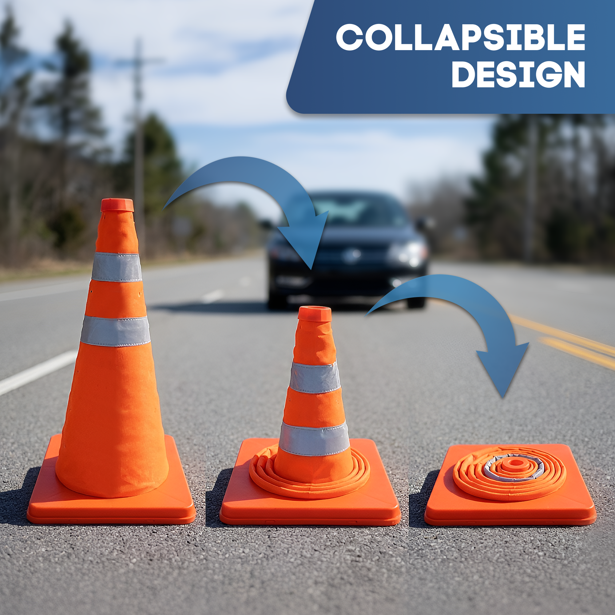 DSV Collapsible Traffic Cone 18’’ with Reflective Collars - 1 PK, Orange, Nylon Body