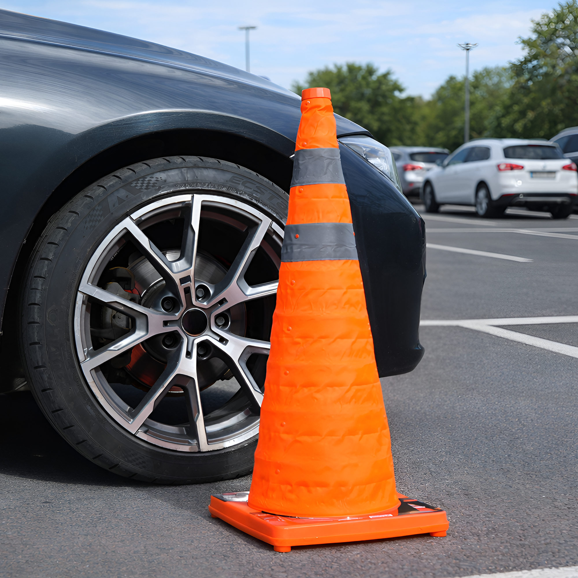 DSV Collapsible Traffic Cone 28’’ with Reflective Collars - 1 PK, Orange, Nylon Body