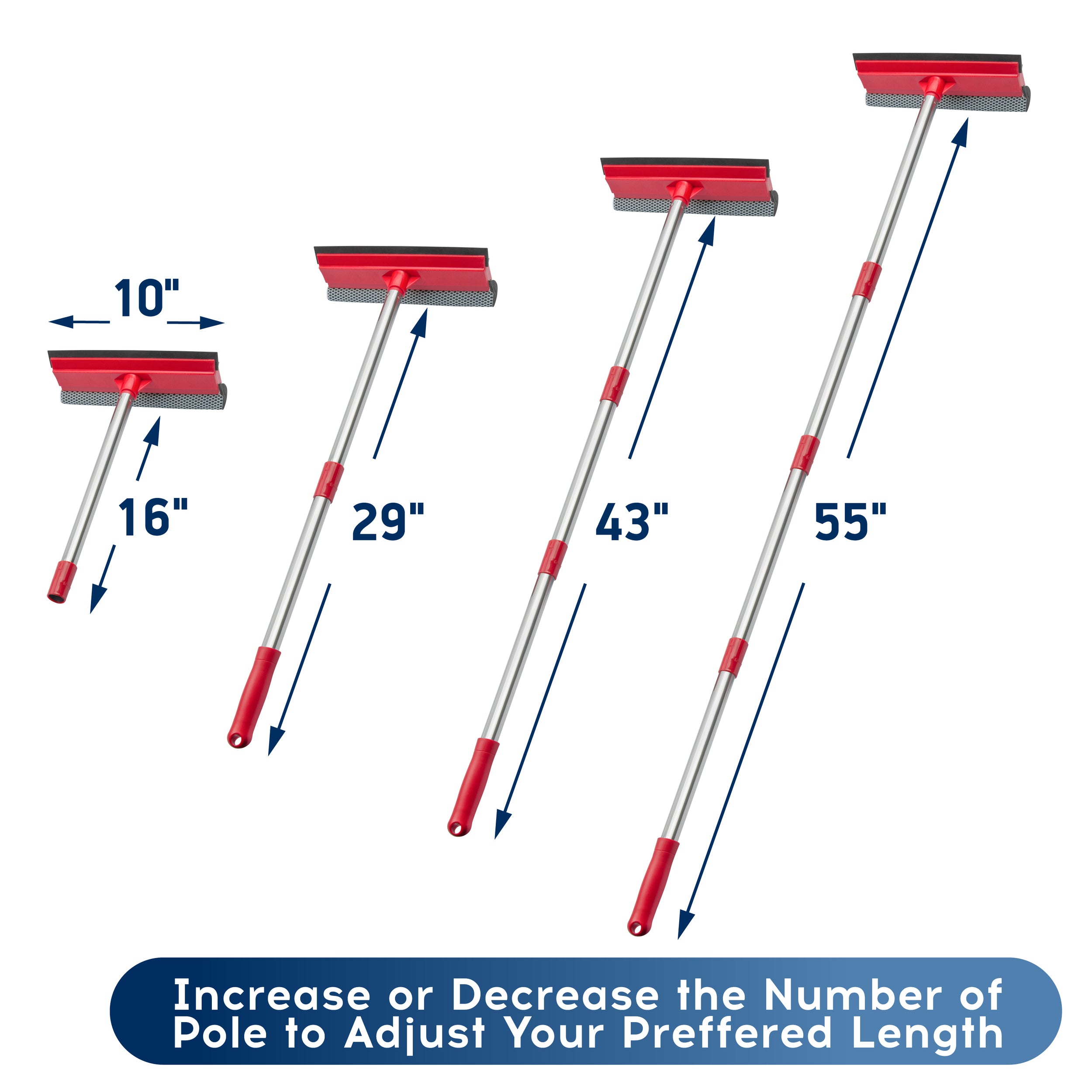 DSV Standard Window Squeegee, 2-in-1 Window Cleaner with 55" Extension Poles, Window Washing Kit, Glass Door Cleaner, Multi-Use Cleaning Tool with Long Handle for High Windows
