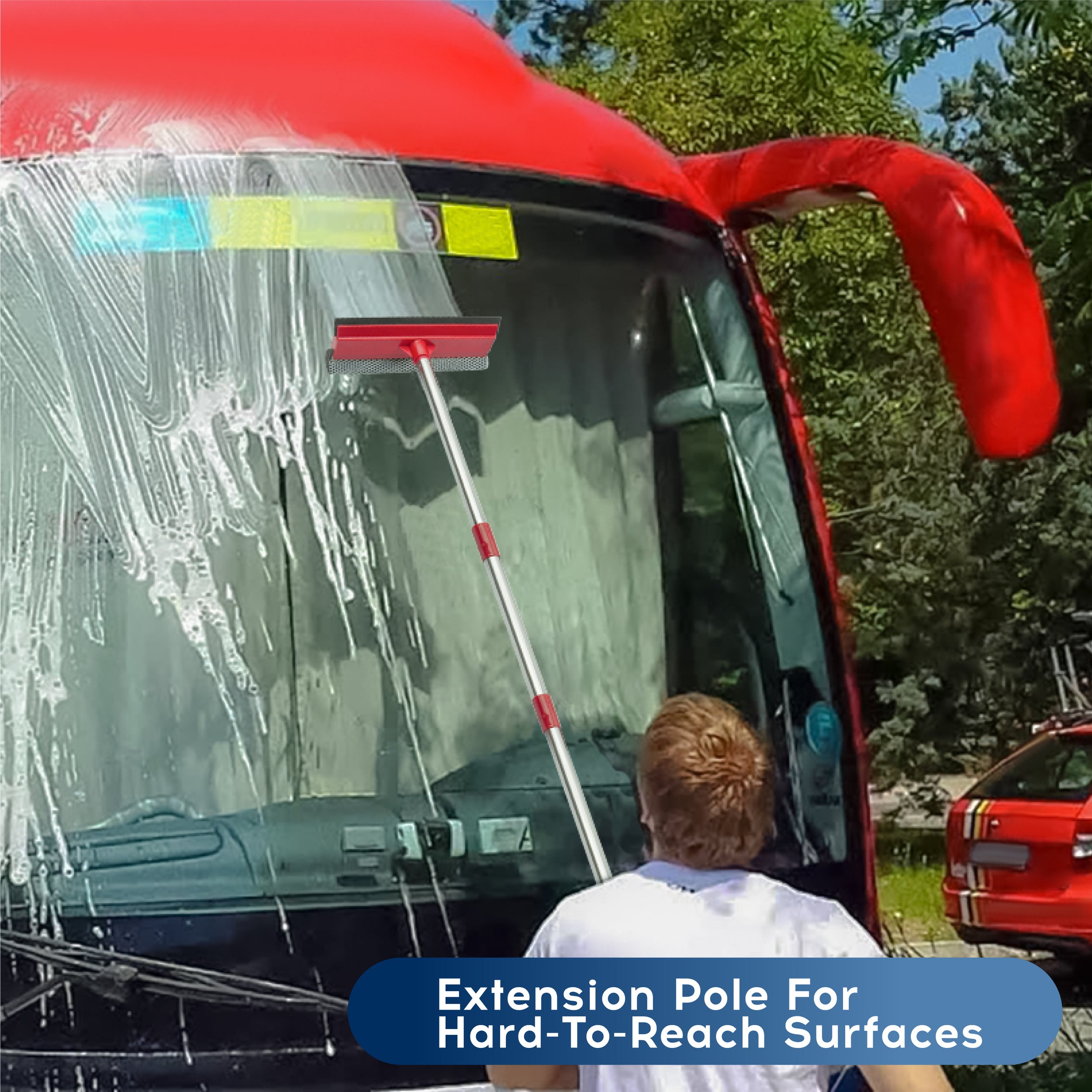 DSV Standard Window Squeegee, 2-in-1 Window Cleaner with 55" Extension Poles, Window Washing Kit, Glass Door Cleaner, Multi-Use Cleaning Tool with Long Handle for High Windows