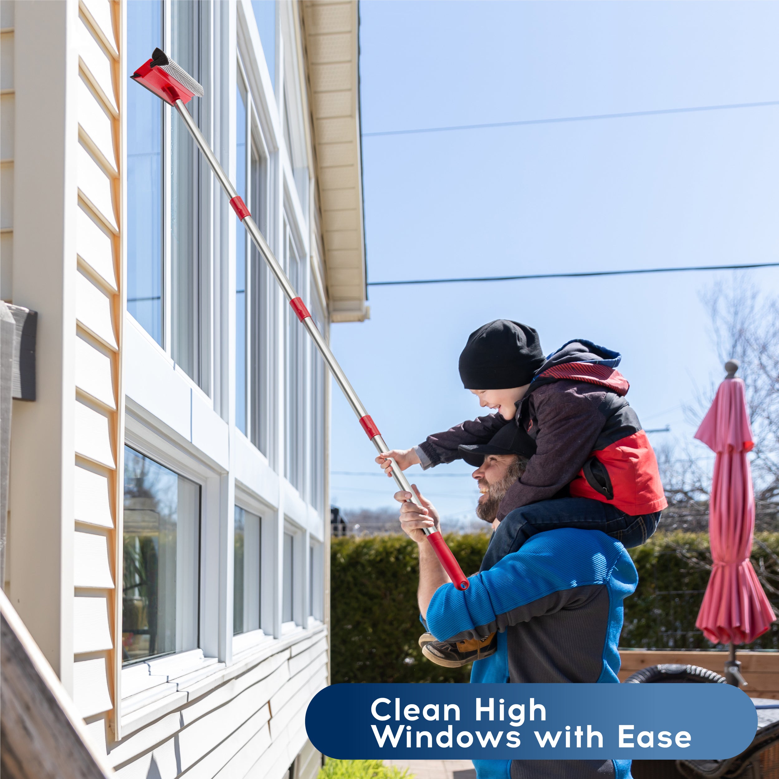 DSV Standard Window Squeegee, 2-in-1 Window Cleaner with 55" Extension Poles, Window Washing Kit, Glass Door Cleaner, Multi-Use Cleaning Tool with Long Handle for High Windows