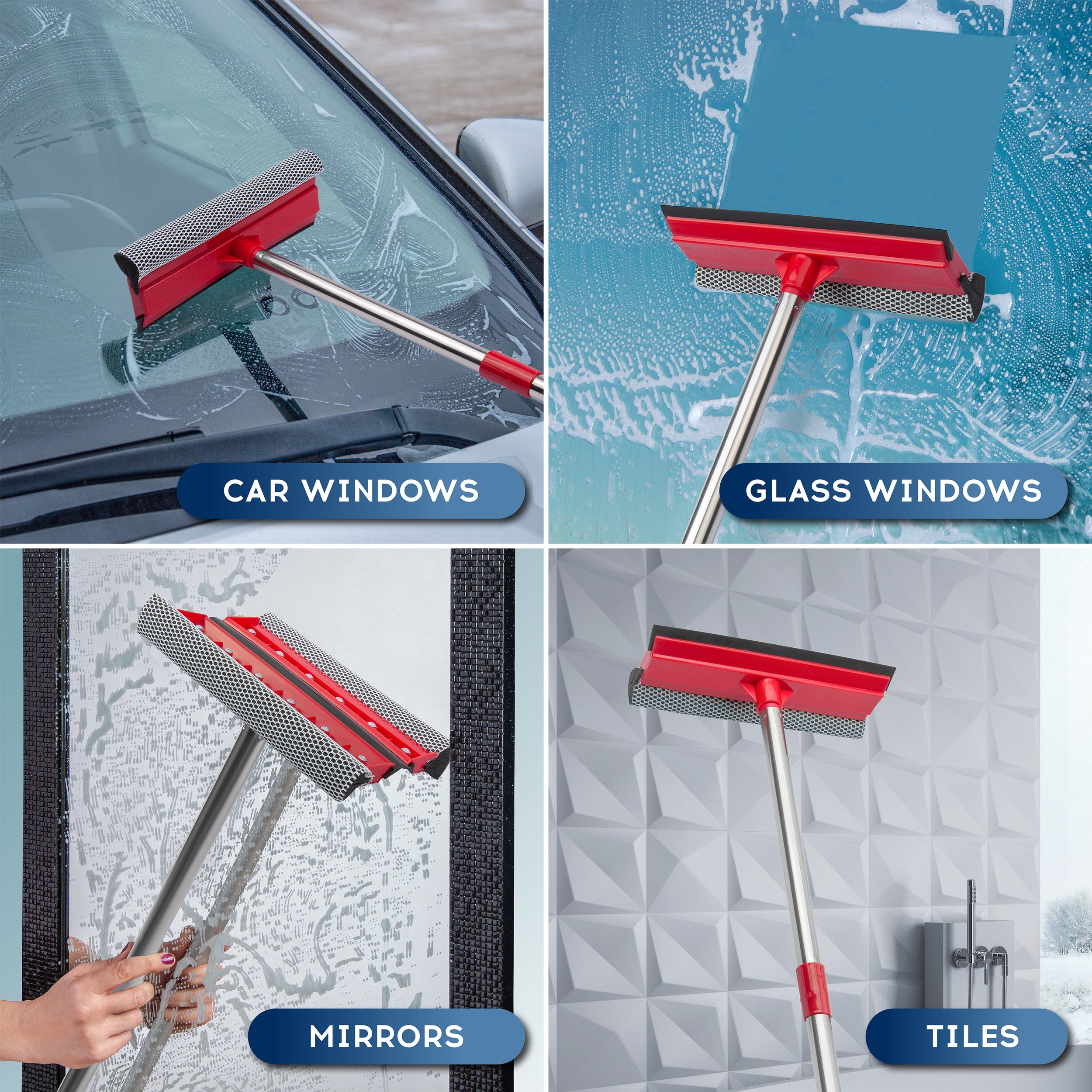 DSV Standard Window Squeegee, 2-in-1 Window Cleaner with 55" Extension Poles, Window Washing Kit, Glass Door Cleaner, Multi-Use Cleaning Tool with Long Handle for High Windows