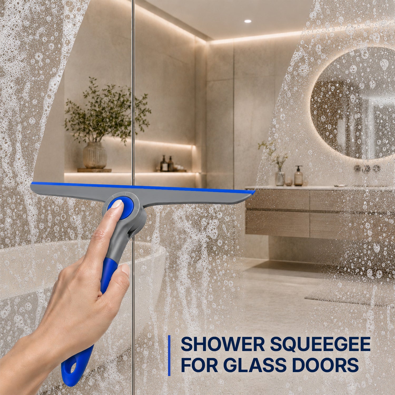 DSV Standard Shower Squeegee for Glass Doors, Squeegee for Window Cleaning, All Purpose Window Cleaner Tool | Mini Window Squeegee for Home | 10" Blade and 8.3" Handle, Blue