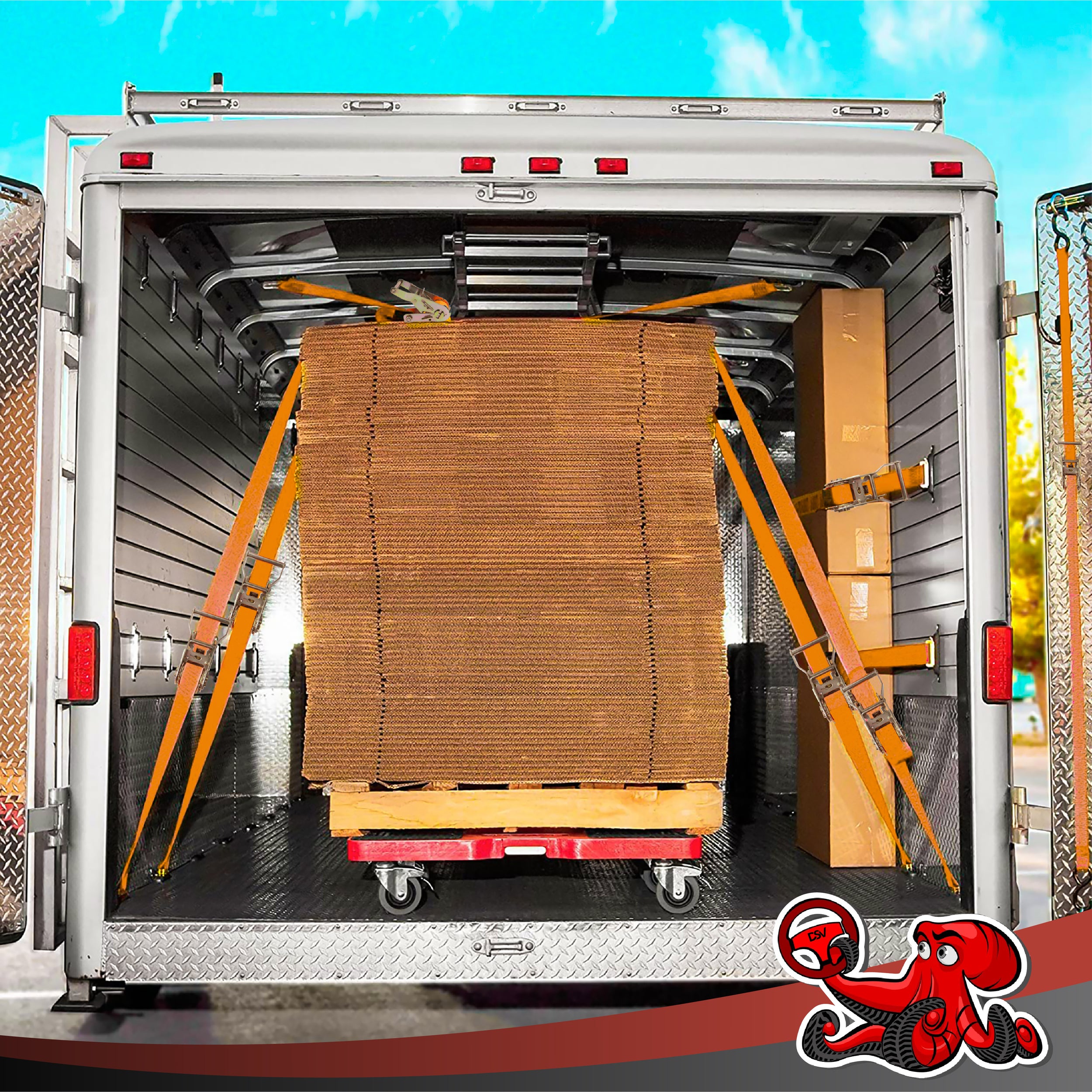 DSV Standard Ratchet Tie Down Straps - (2Pk) 1" x 15' 3000 Lb Break Strength - Cargo Tow Straps with Padded Handle & Double S Hook
