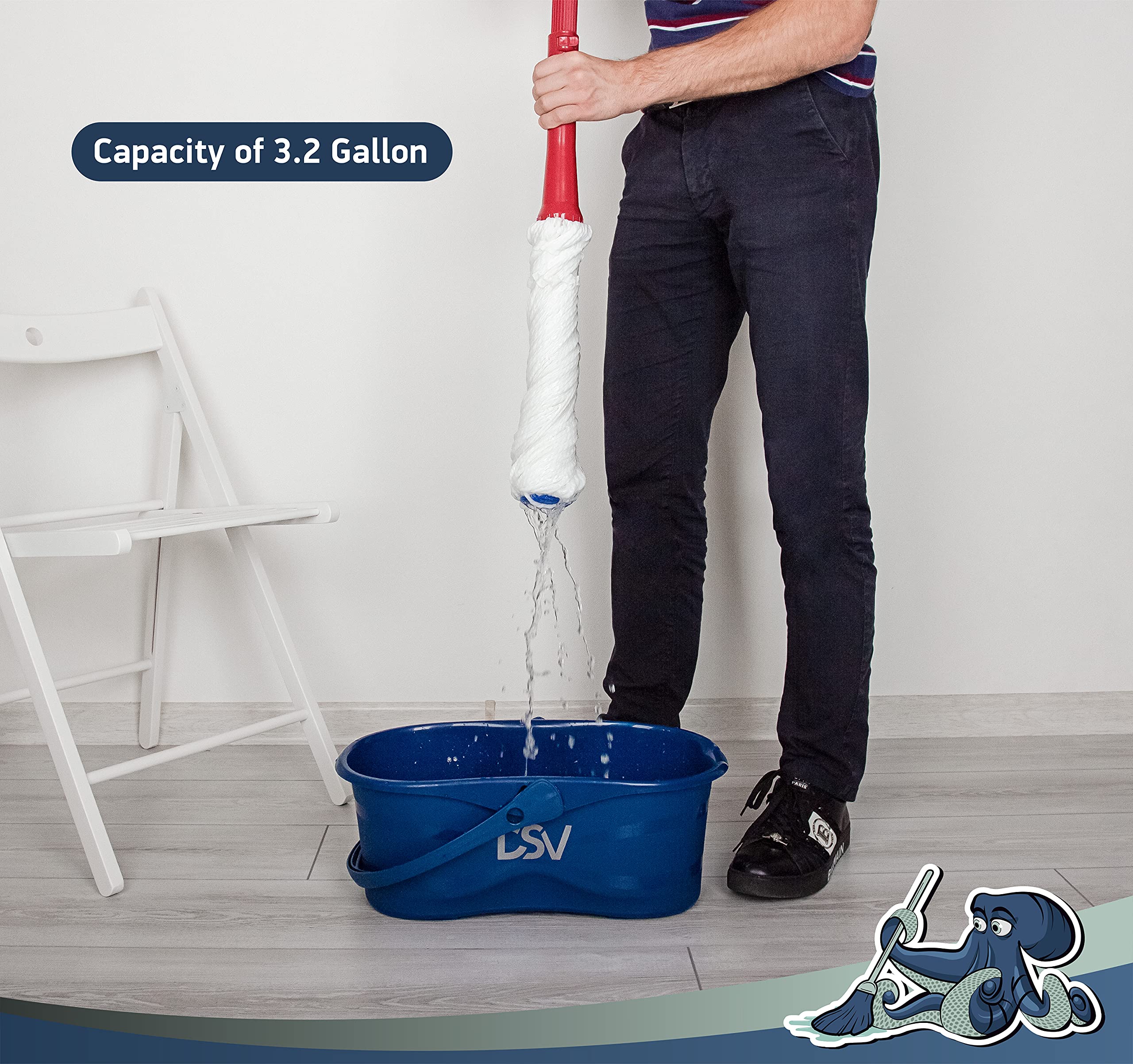 DSV Standard Professional 3.2 Gallon 12L Cleaning Bucket | Pour Spout & Comfort-Grip Handle | Wash Bucket Ideal for Squeegees and Washers up to 17inch length | Household Cleaning Supplies