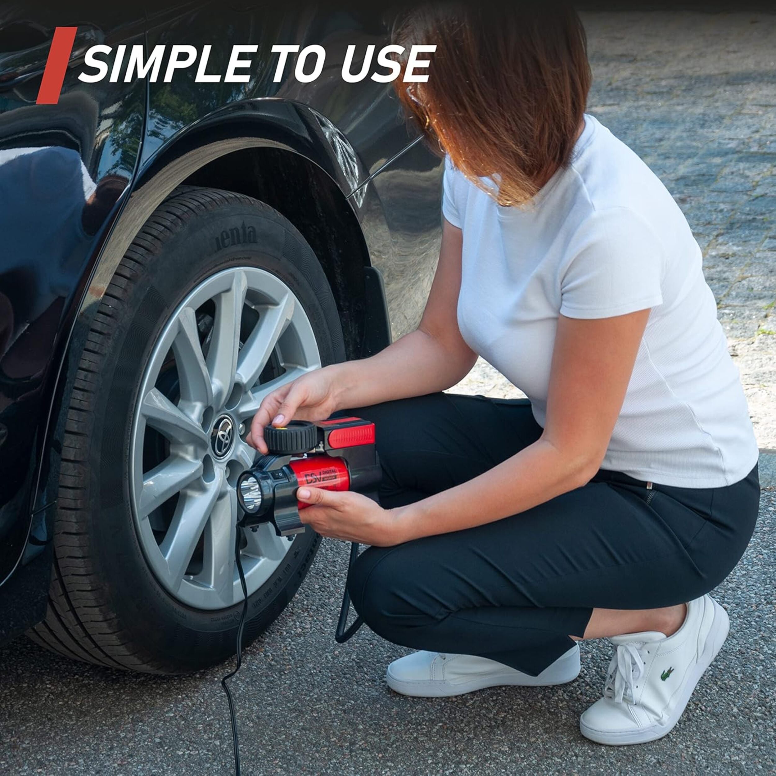 DSV Standard Air Compressor Tire Inflator 12V DC Portable 150PSI Tire Pump for Car Tires with Automatic Shut Off, Digital Pressure Gauge and Led Light. for Car, Bicycle, Inflatables