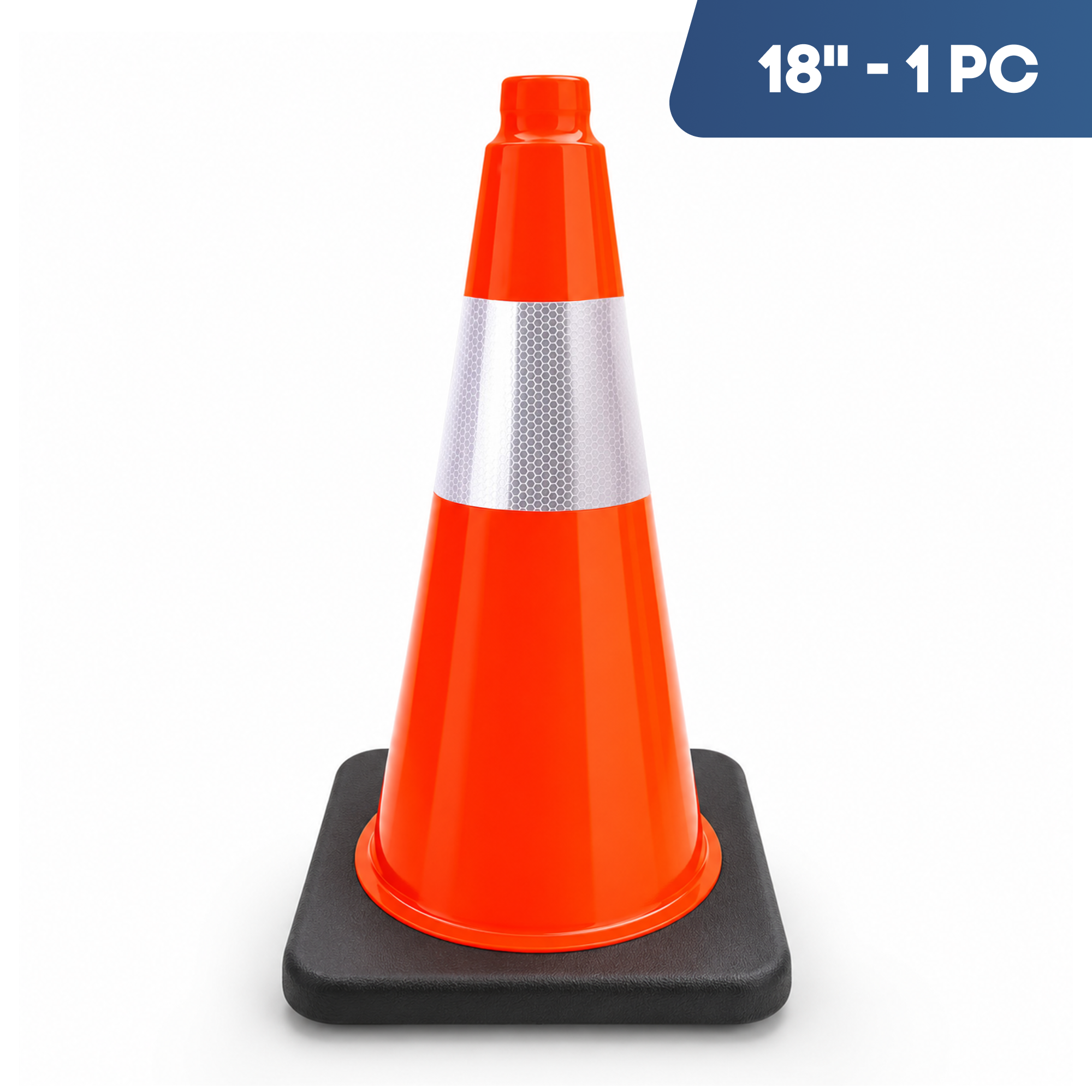 DSV Traffic Safety Cones 18’’ with Heavy Black Base and Reflective Collar - 1 PK, Orange, PVC