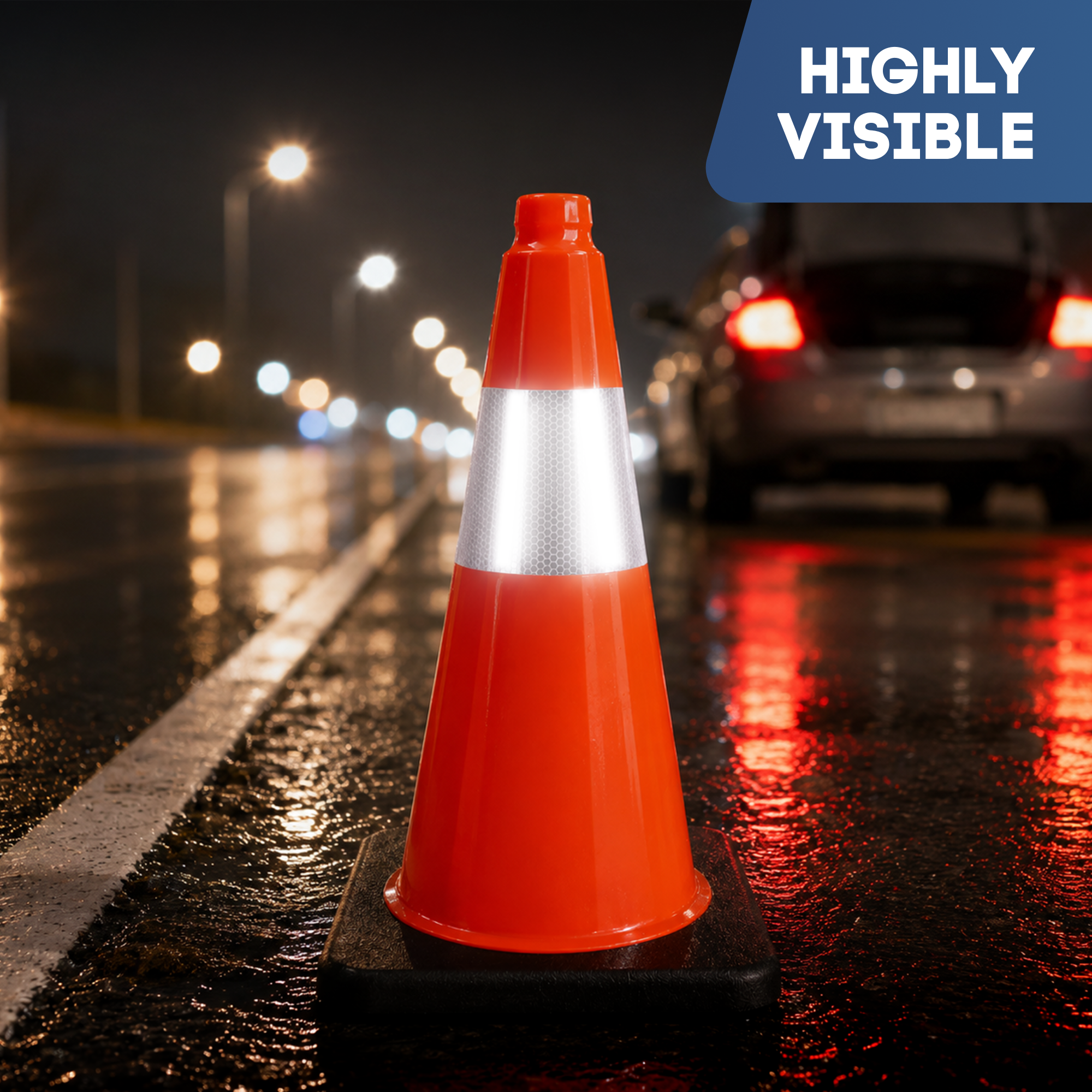 DSV Traffic Safety Cones 18’’ with Heavy Black Base and Reflective Collar - 1 PK, Orange, PVC