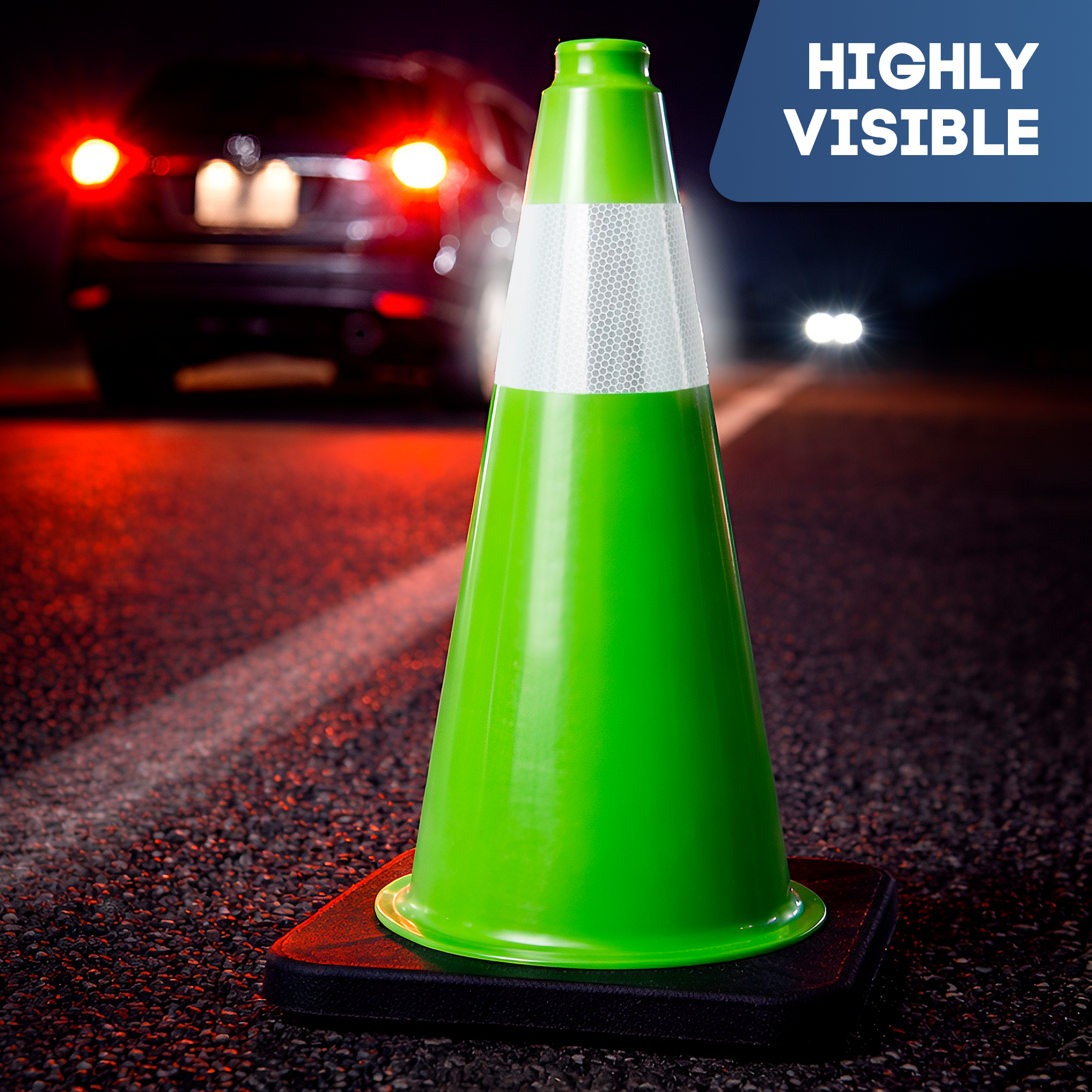 DSV Traffic Safety Cone 18’’ with Heavy Black Base and Reflective Collar - 1 PK, Green, PVC