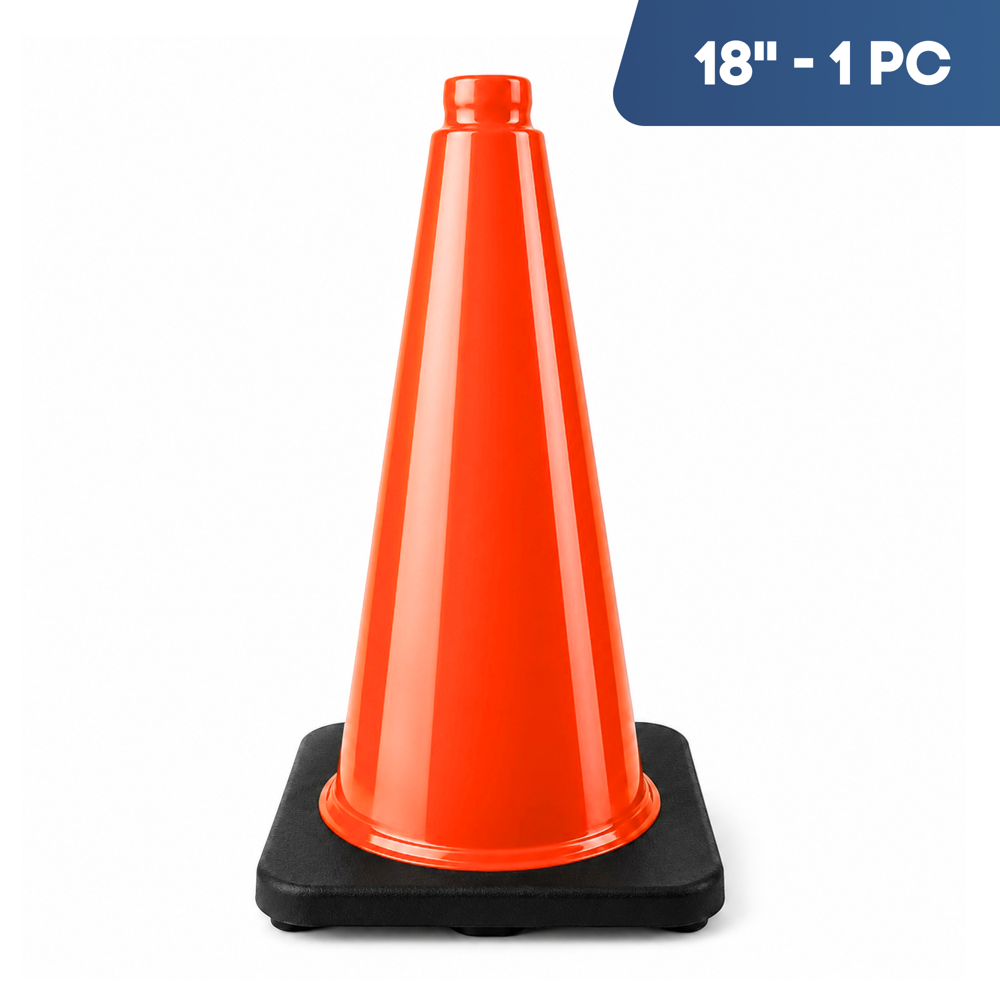 DSV Traffic Safety Cones 18’’ with Heavy Black Base - 1 PK, Orange, PVC
